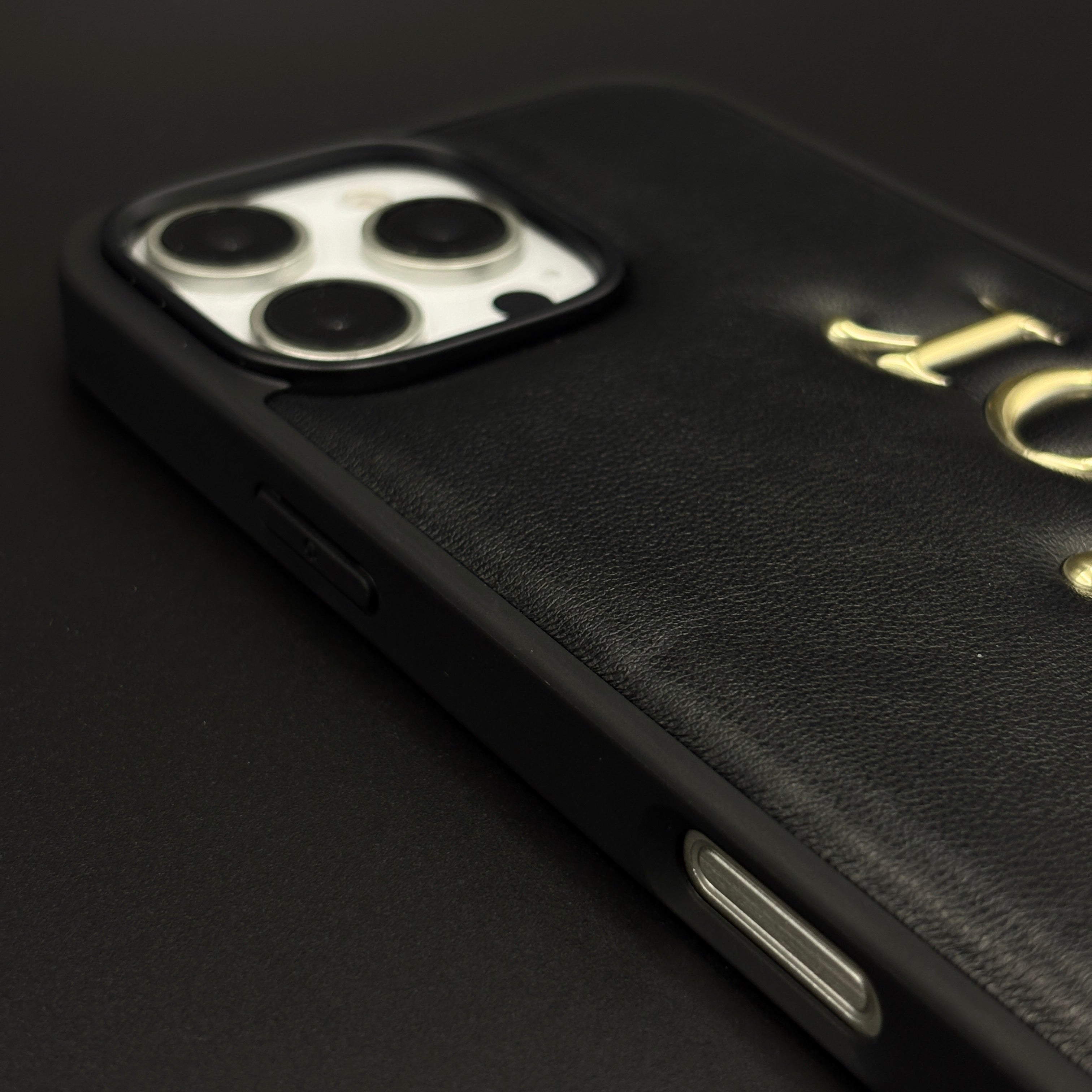 Luxury Brand Puffer Leather Case for iPhone with 3D Gold Name Design