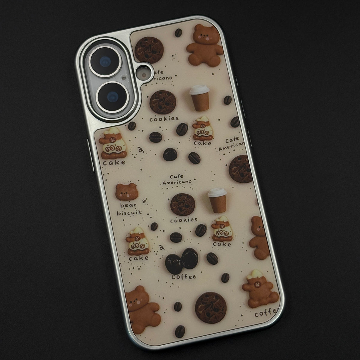 Luxury Café Coffee Print Matte Chrome Frame Case for iPhone 17