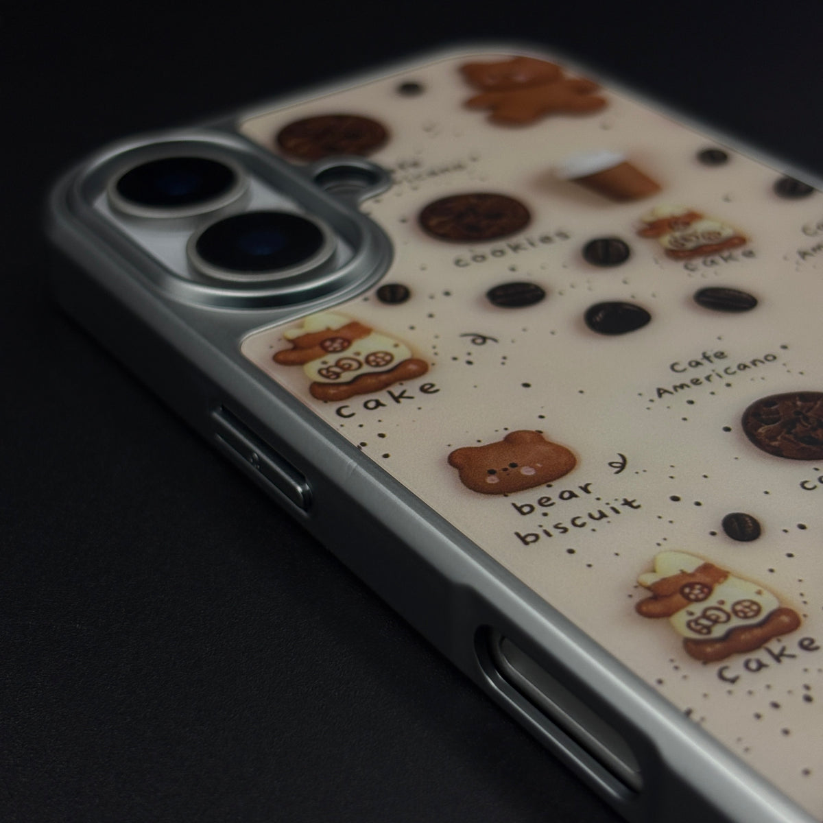 Luxury Café Coffee Print Matte Chrome Frame Case for iPhone 17