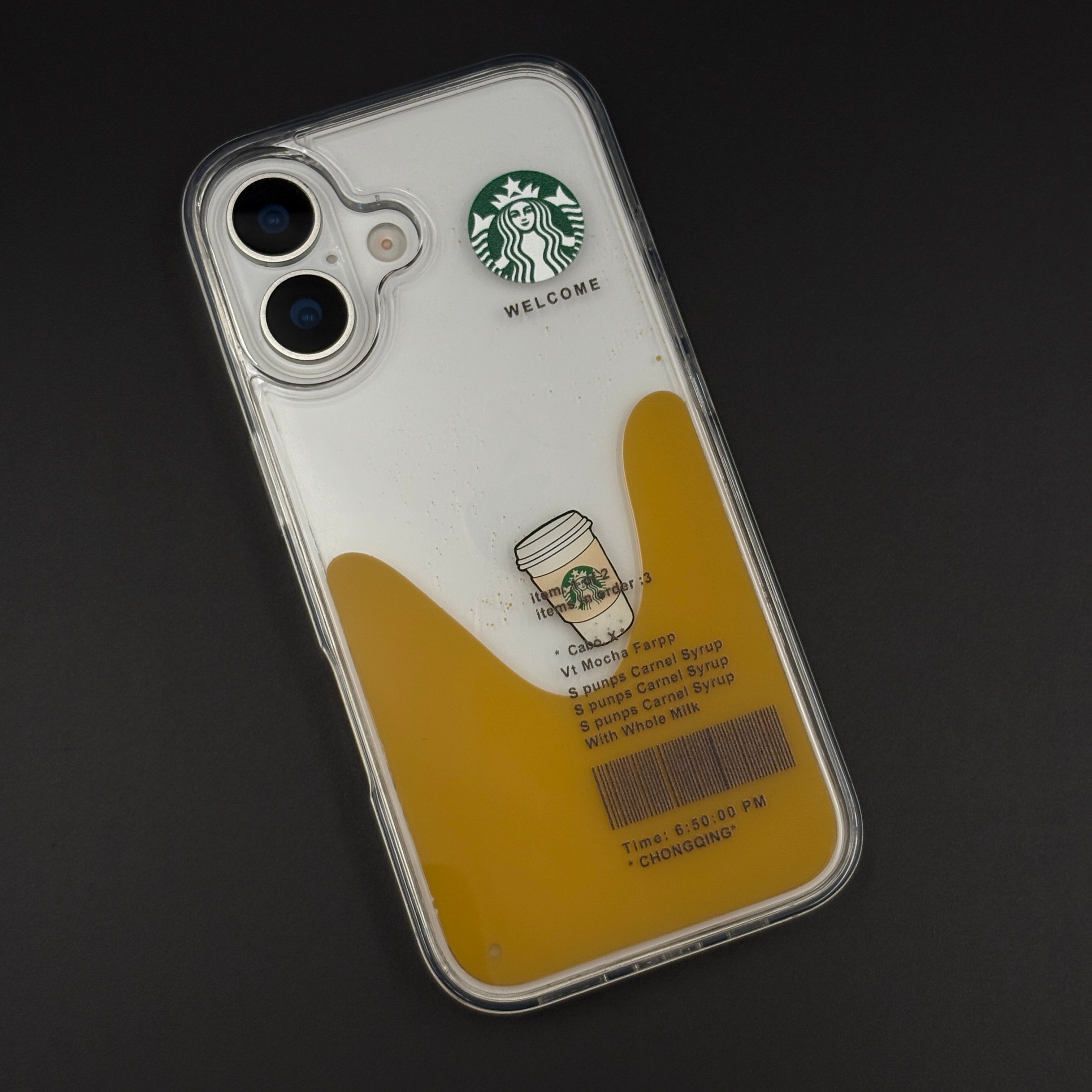 Starbucks Coffee Floating Liquid Cup TPU Case for iPhone 17 | Clear Shockproof Cover