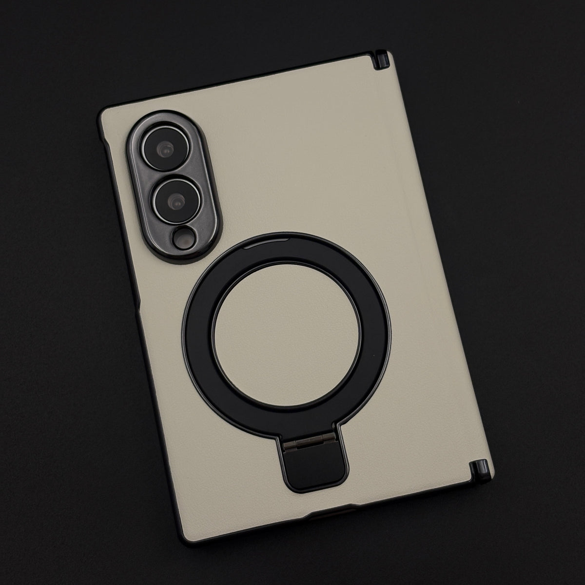 Leather Metal Ring Stand MagSafe Hinge Case with Front Screen Protector for Samsung Galaxy Z Fold 8