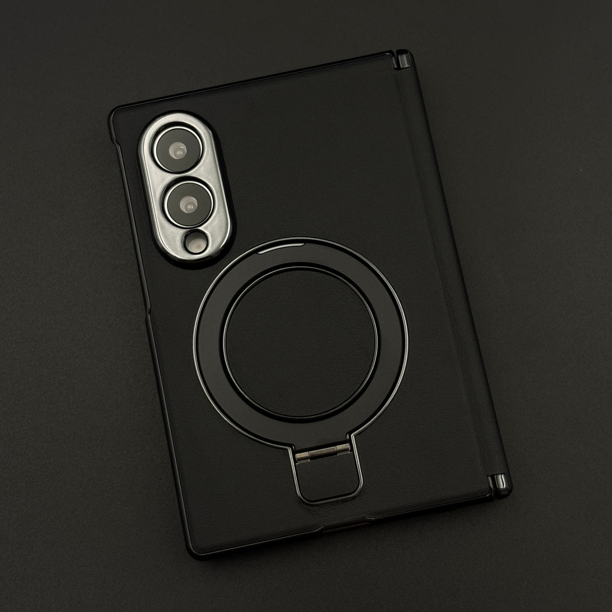Leather Metal Ring Stand MagSafe Hinge Case with Front Screen Protector for Samsung Galaxy Z Fold 8