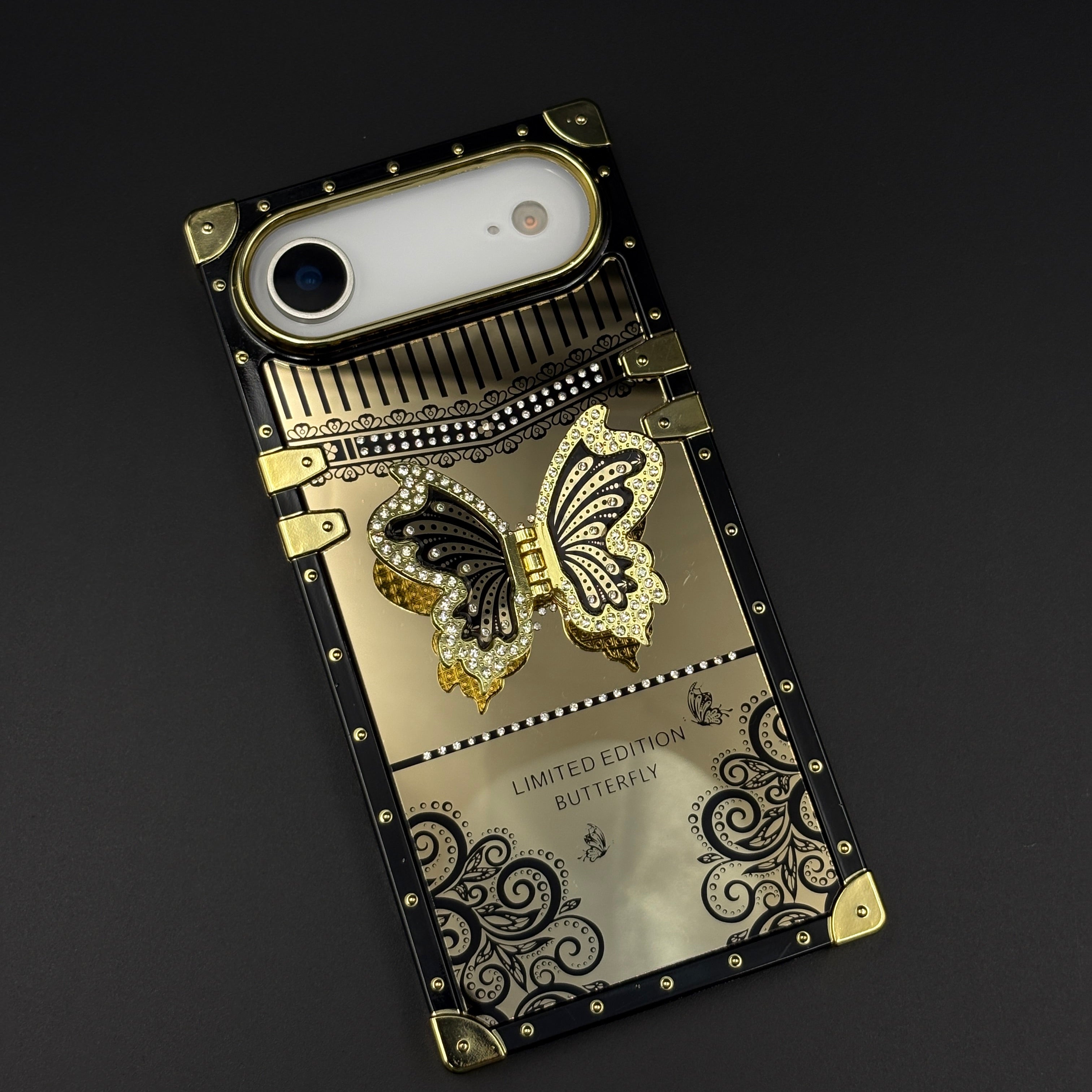Luxury Butterfly Trunk Phone Case Cover for iPhone 17 Air | Gold Mirror Finish | Diamond Butterfly