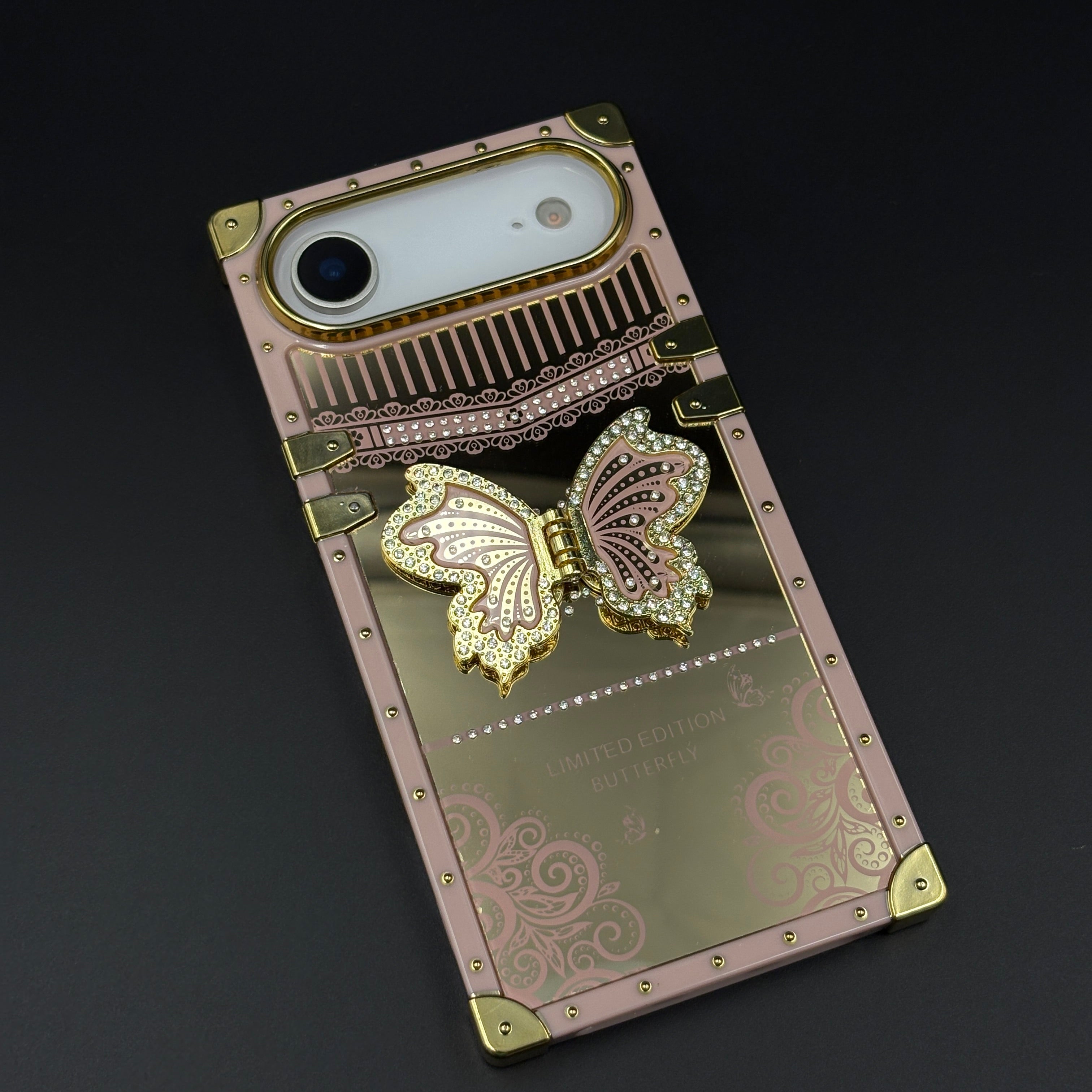 Luxury Butterfly Trunk Phone Case Cover for iPhone 17 Air | Gold Mirror Finish | Diamond Butterfly