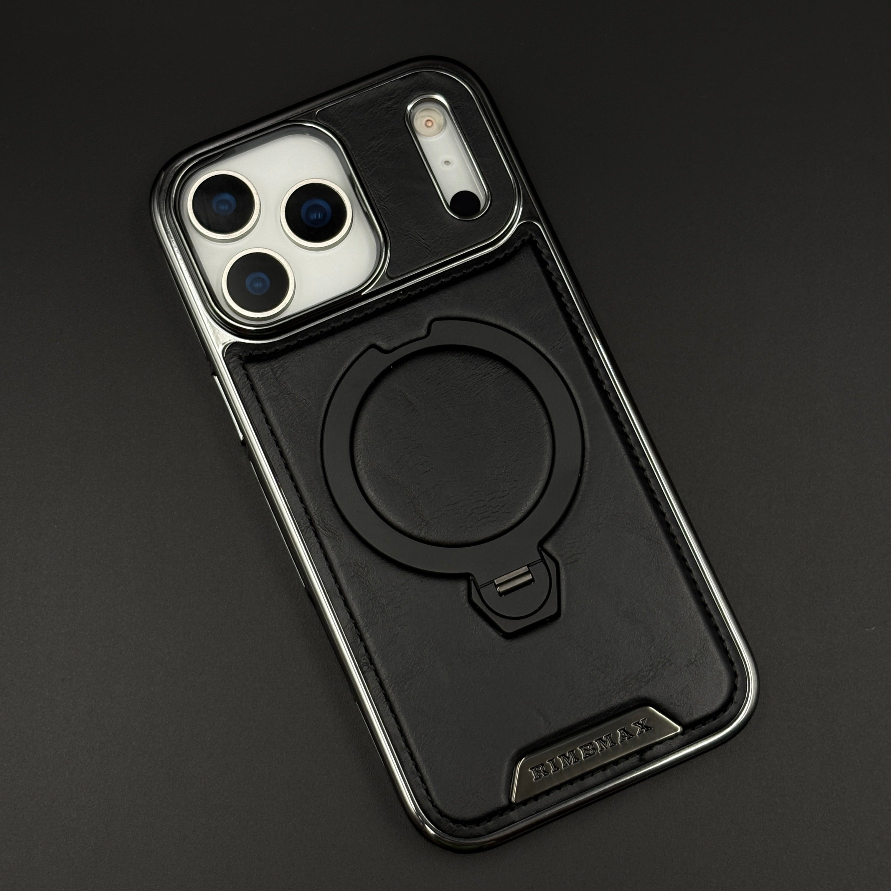 Leather Phone Case Cover with Metal Rotating Stand & MagSafe for iPhone 17 Series | Premium 360° Kickstand Edition