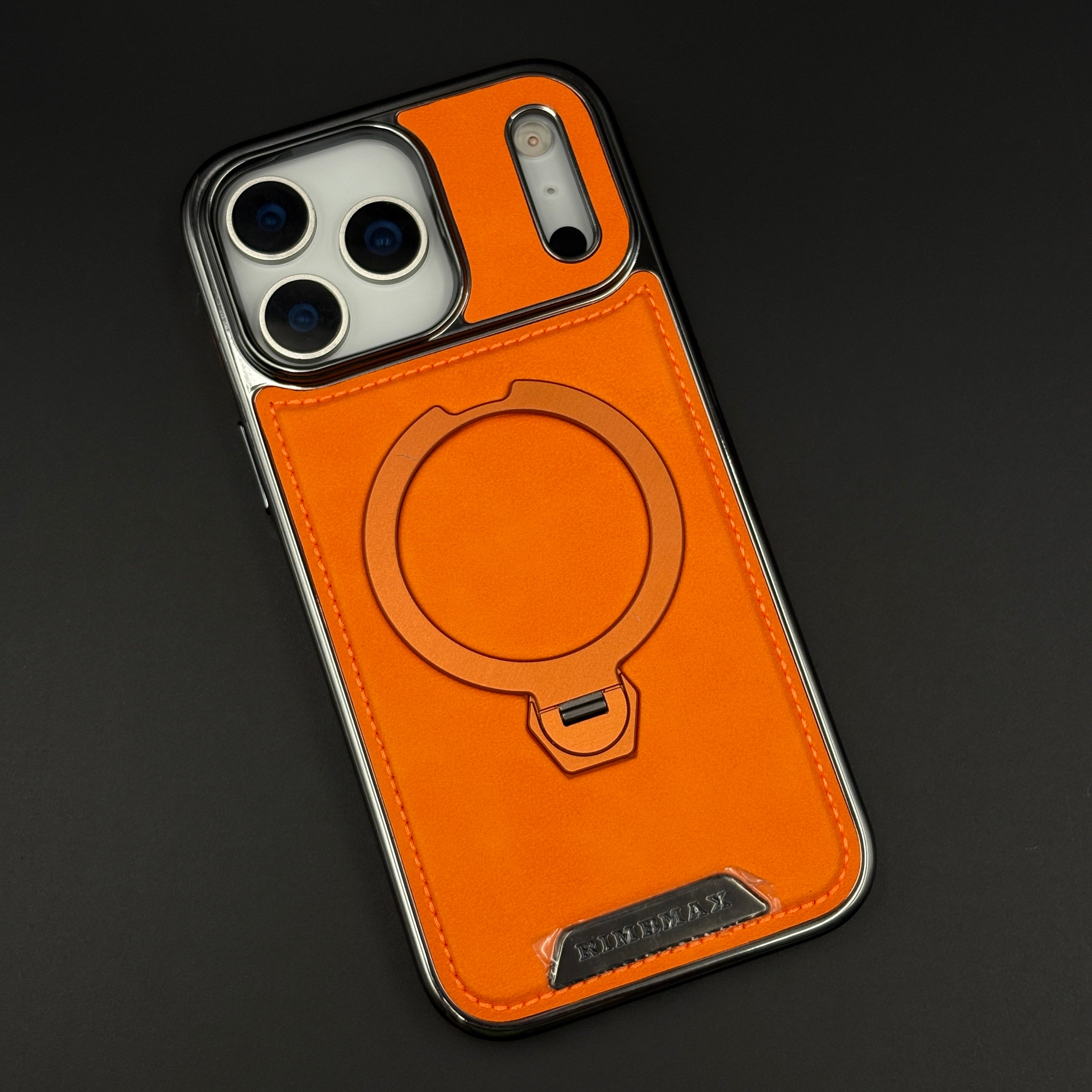 Leather Phone Case Cover with Metal Rotating Stand & MagSafe for iPhone 17 Series | Premium 360° Kickstand Edition