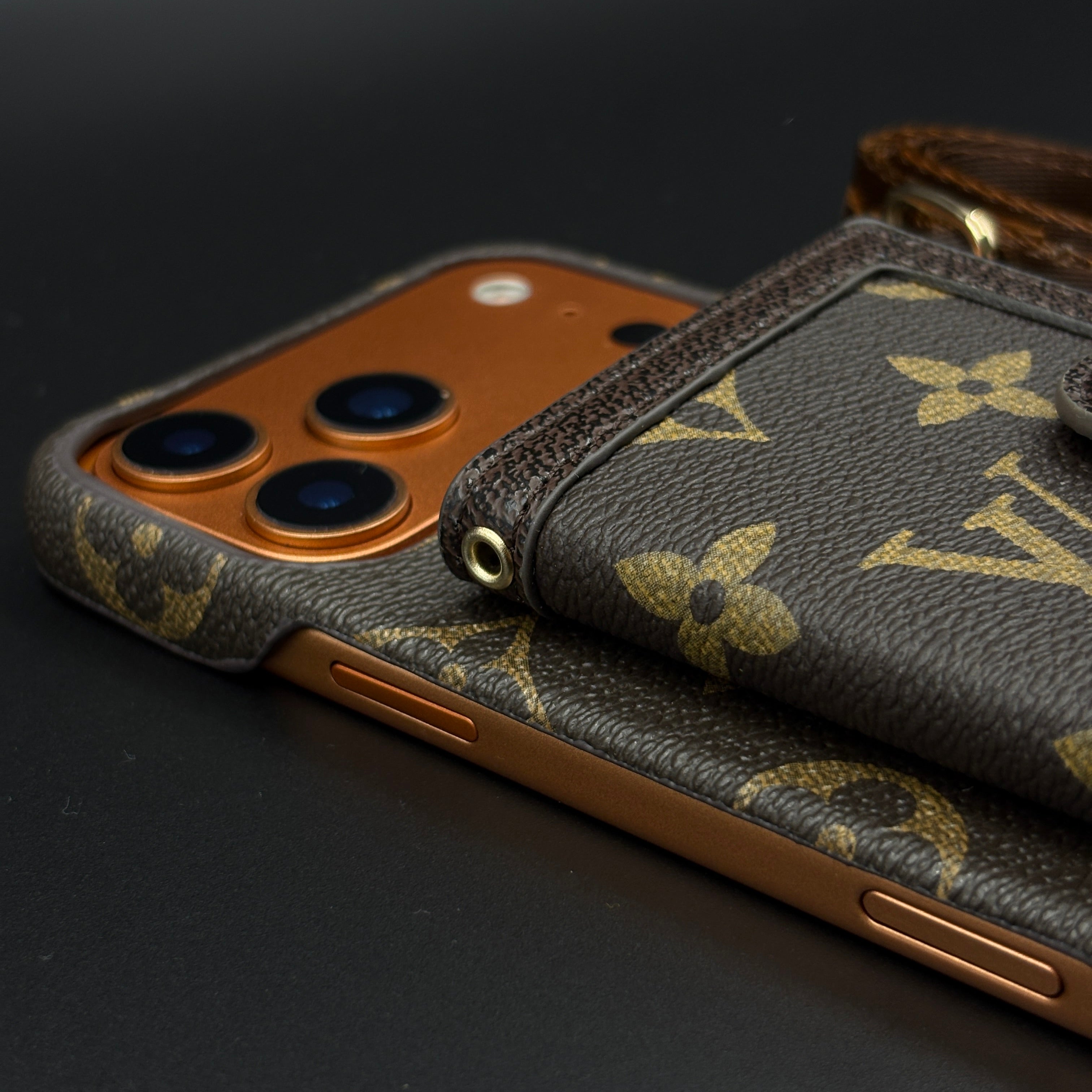 Luxury Brand Brown Wallet Case with Sling for iPhone 17 Series | Crossbody Strap | Card Holder