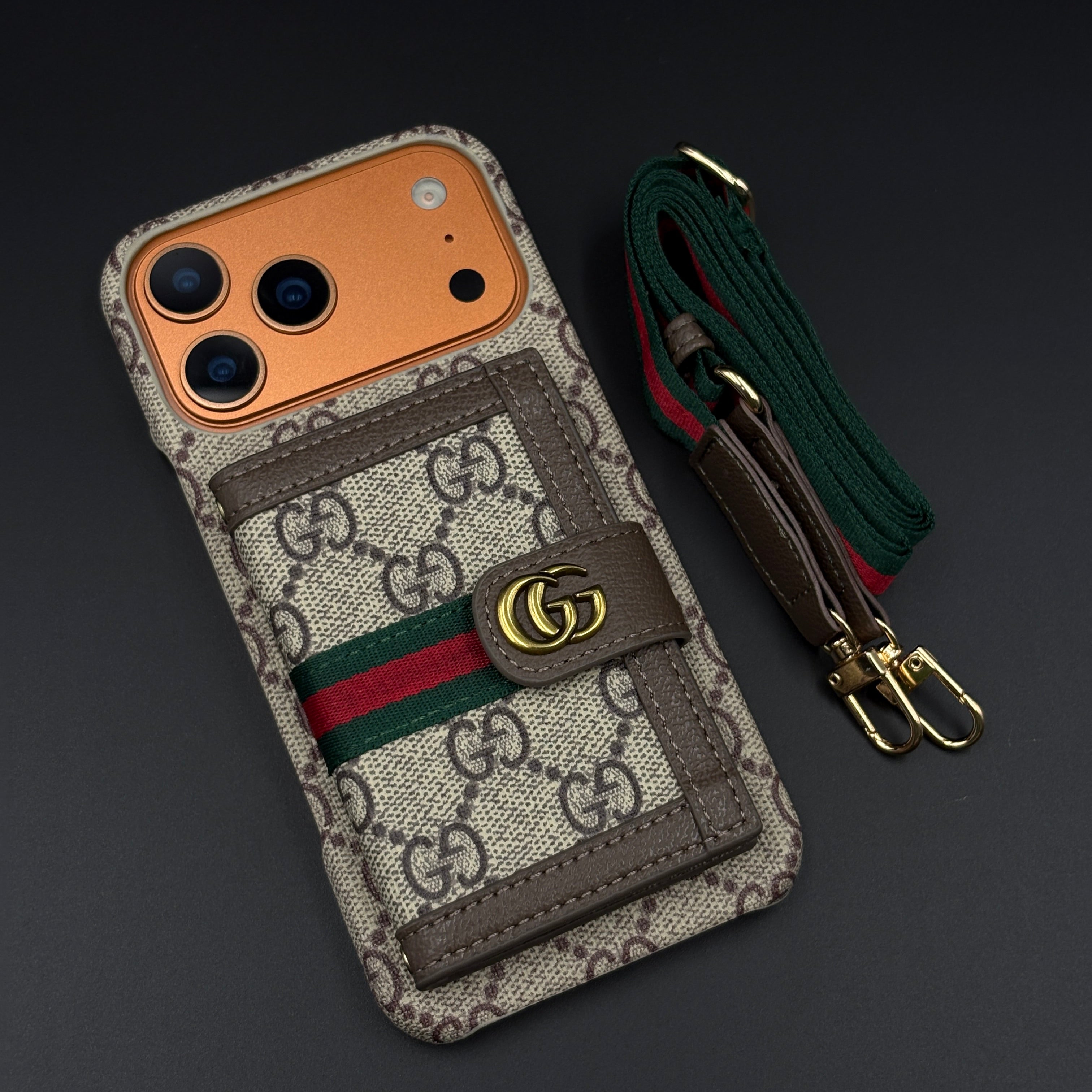 Luxury GG Wallet Case with Sling for iPhone 17 Series | Crossbody Strap | Card Holder