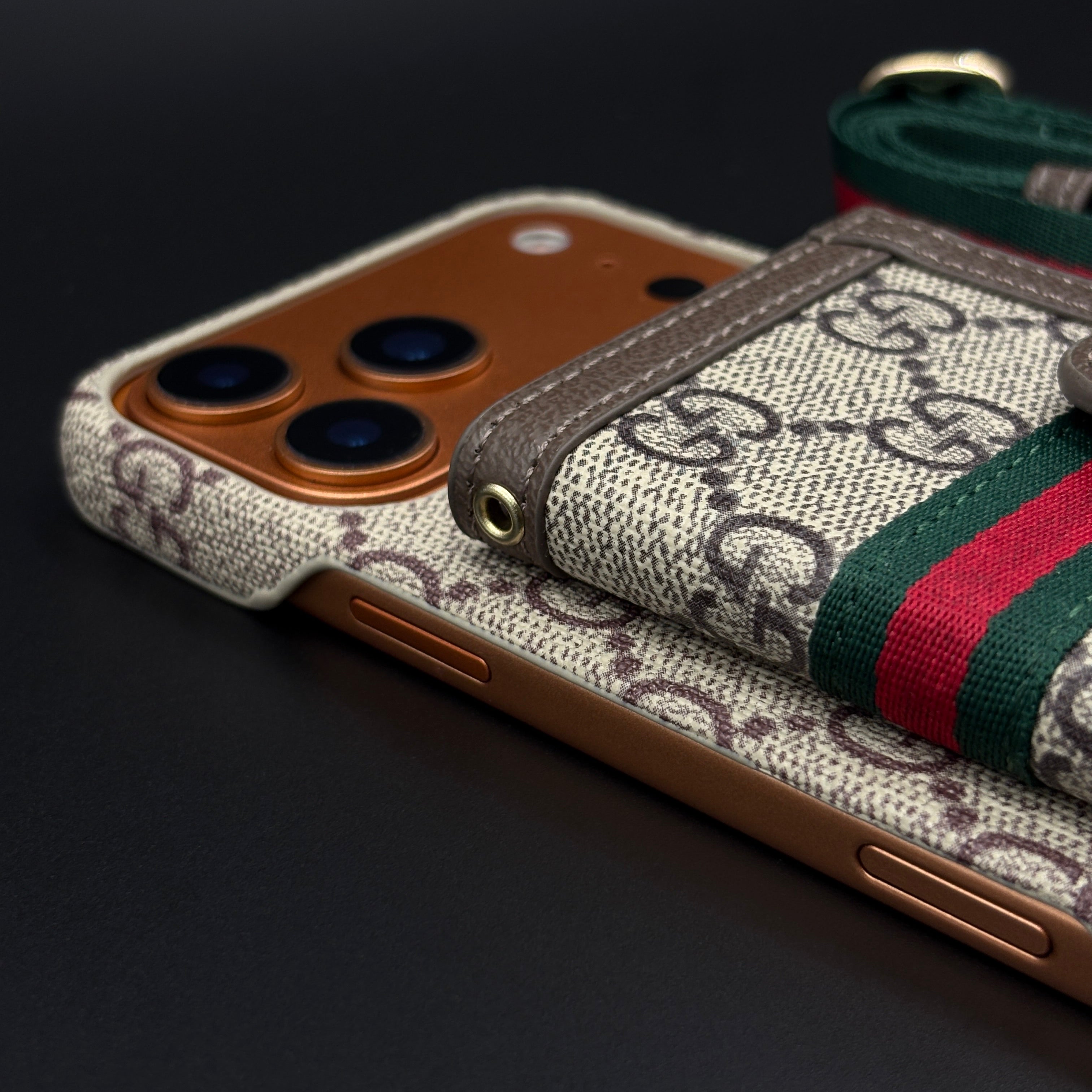 Luxury GG Wallet Case with Sling for iPhone 17 Series | Crossbody Strap | Card Holder