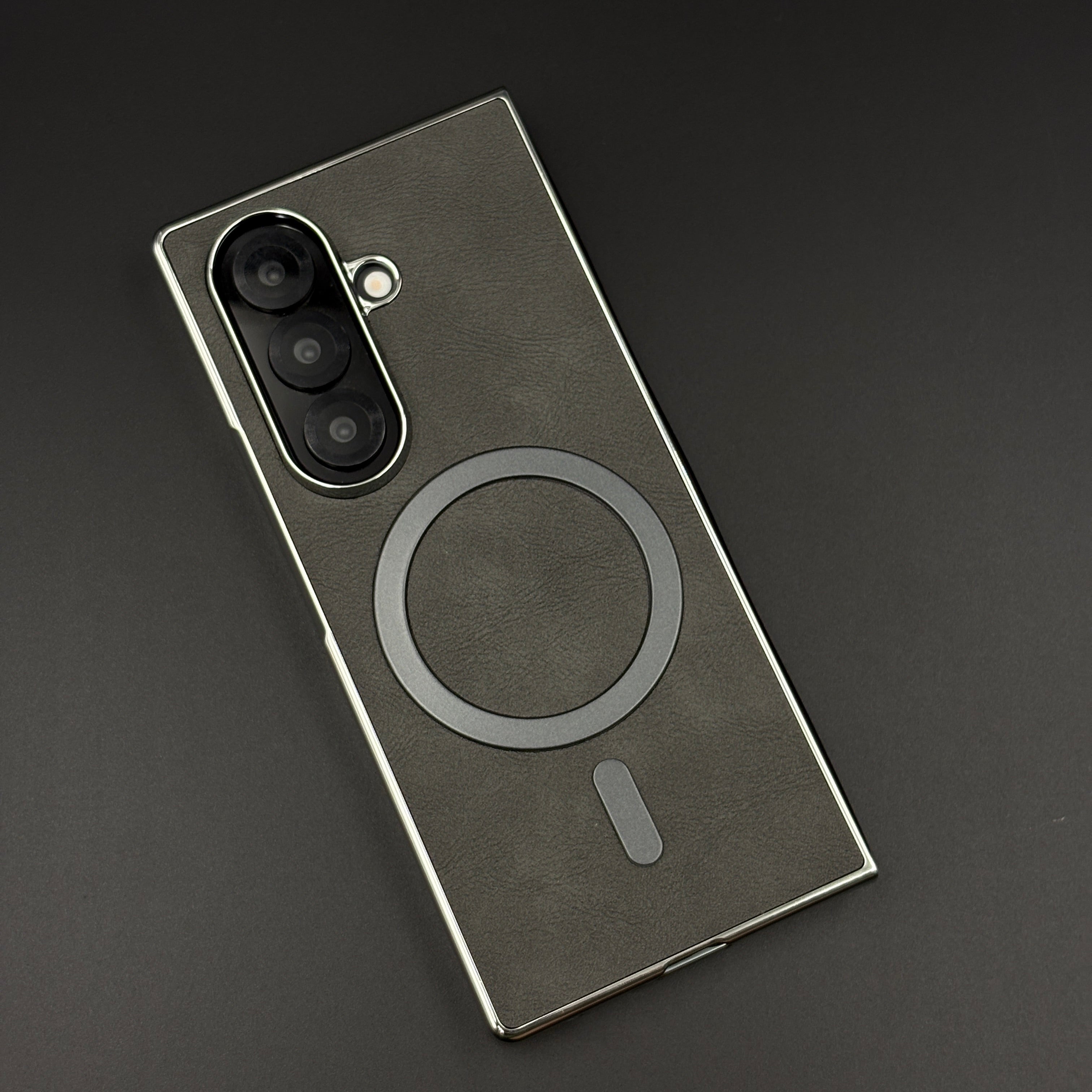 Magnetic MagSafe Leather Phone Case Cover for Samsung Galaxy Z Fold 6 | Matte Chrome Edges