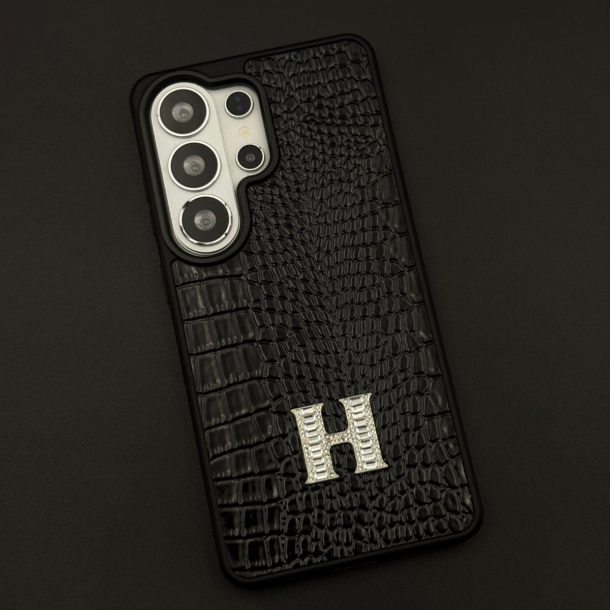 HMS Paris Croc-Embossed Leather Case with Crystal H Emblem for Samsung Galaxy S25 Ultra