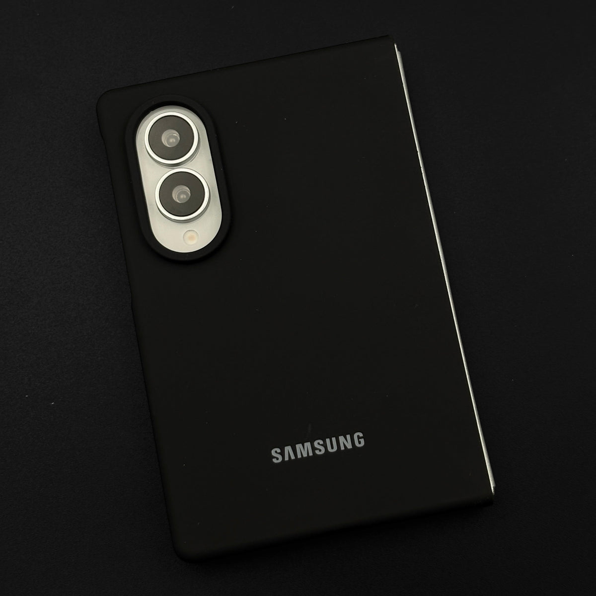 SeasonMade black silk-feel silicone case for Samsung Galaxy Z Fold 8 with a matte finish and camera cutout.