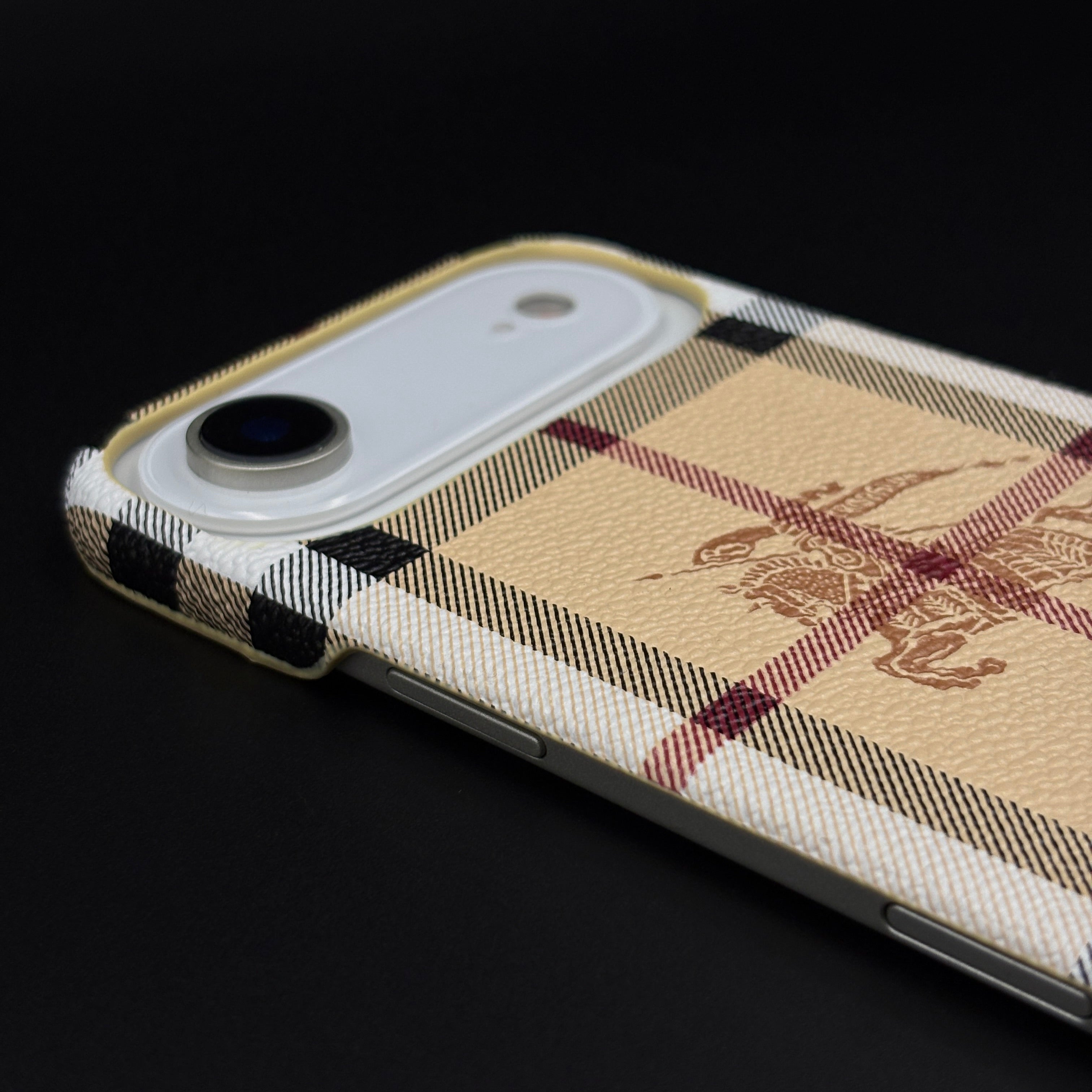 BBRY Branded Fine Leather Mobile Case Cover for iPhone 17 Air | Classic British Style Check Leather