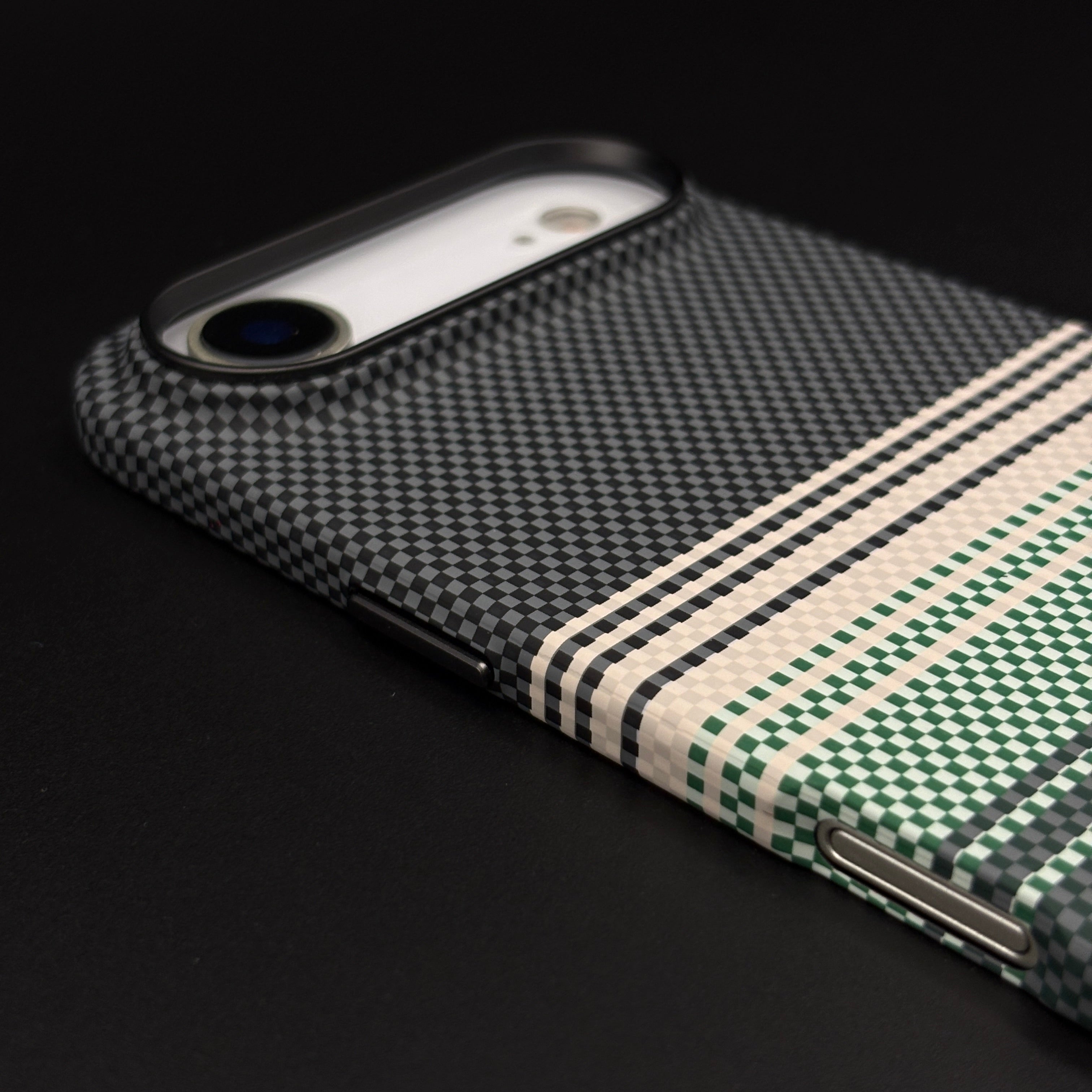 Green Yellow Striped Premium Mobile Case Cover for iPhone 17 Air | Rare Aramid Texture Finish | Real Carbon Fibre Feel | Hidden MagSafe