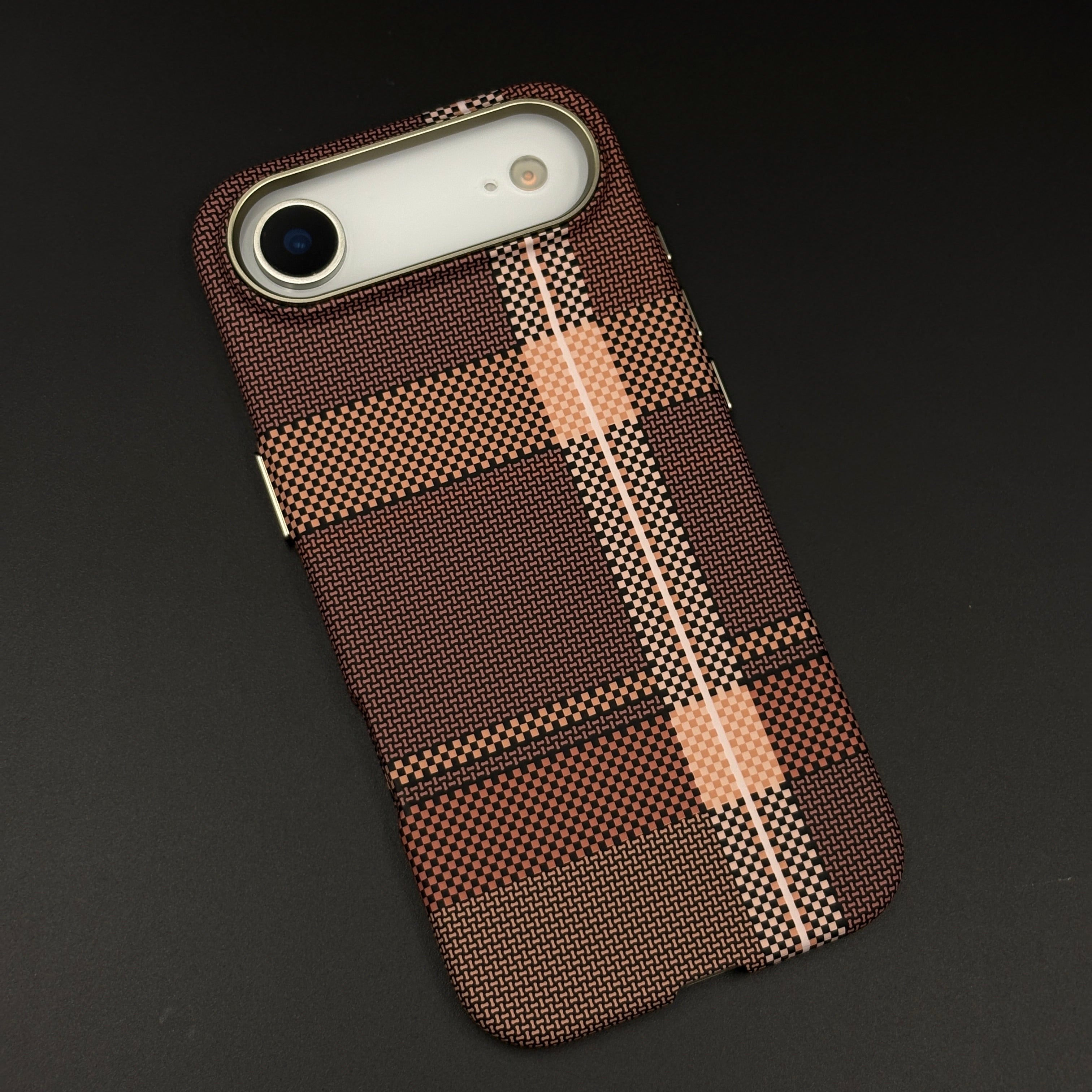 Brown Plaid Slim Mobile Case Cover for iPhone 17 Air | Rare Aramid Texture Finish | Real Carbon Fibre Feel | Hidden MagSafe