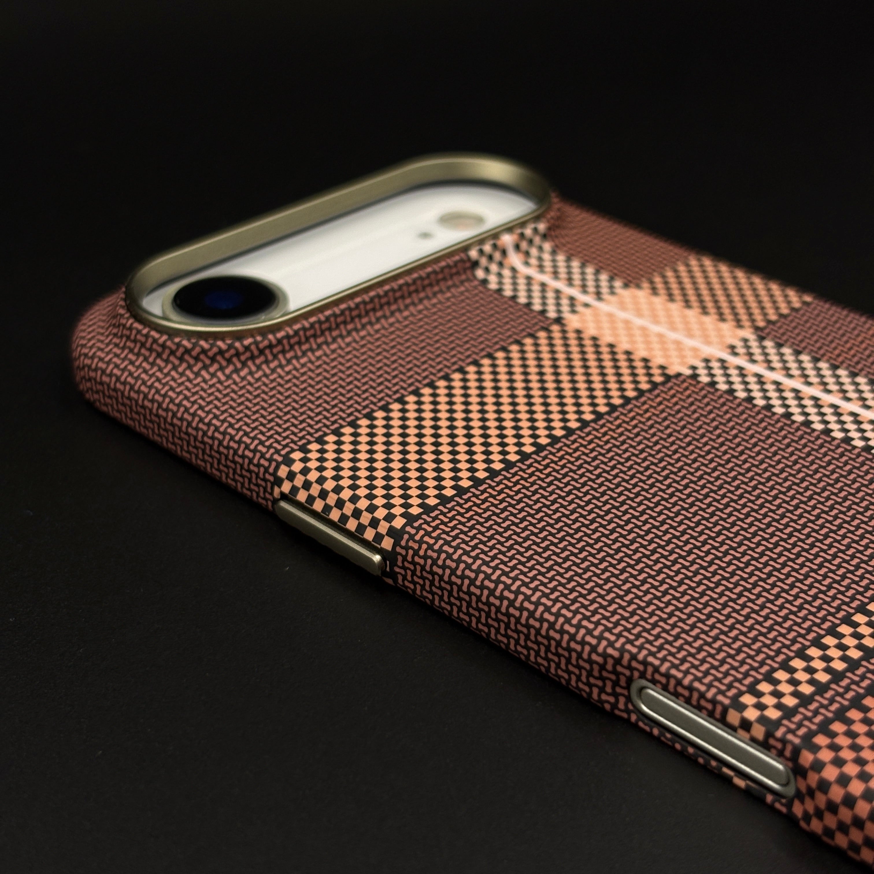 Brown Plaid Slim Mobile Case Cover for iPhone 17 Air | Rare Aramid Texture Finish | Real Carbon Fibre Feel | Hidden MagSafe