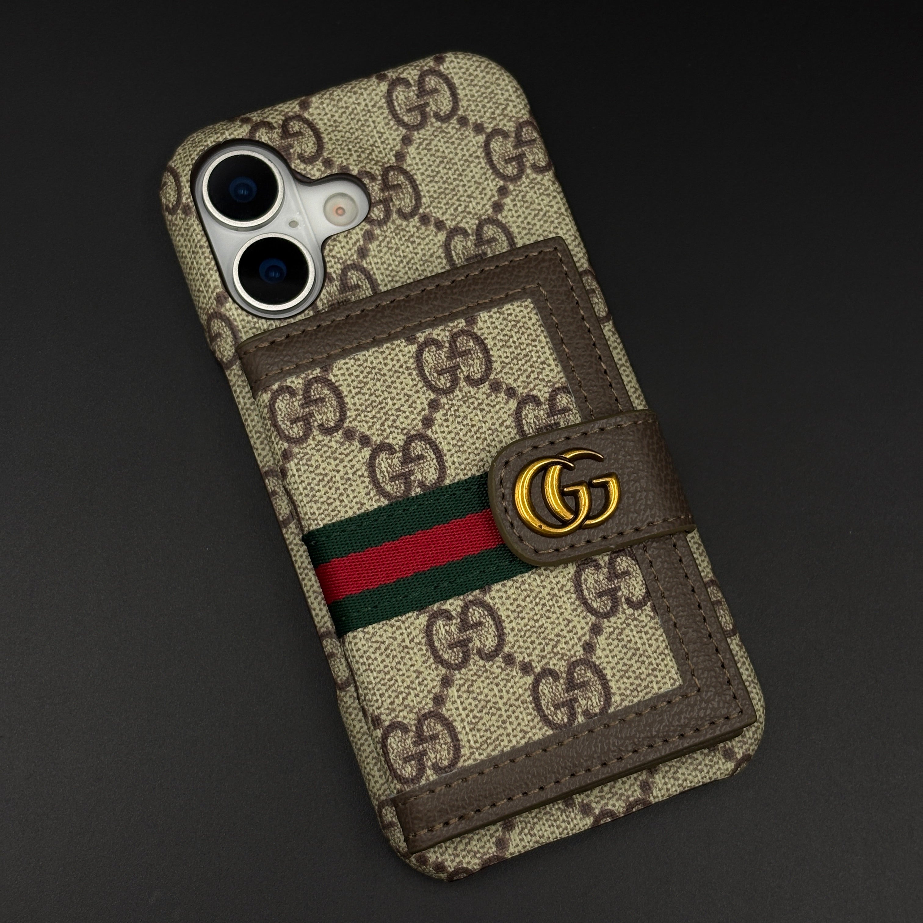GG Monogram Cardholder Branded Mobile Case Cover for iPhone 17 | Slim Wallet | Fine PU Leather