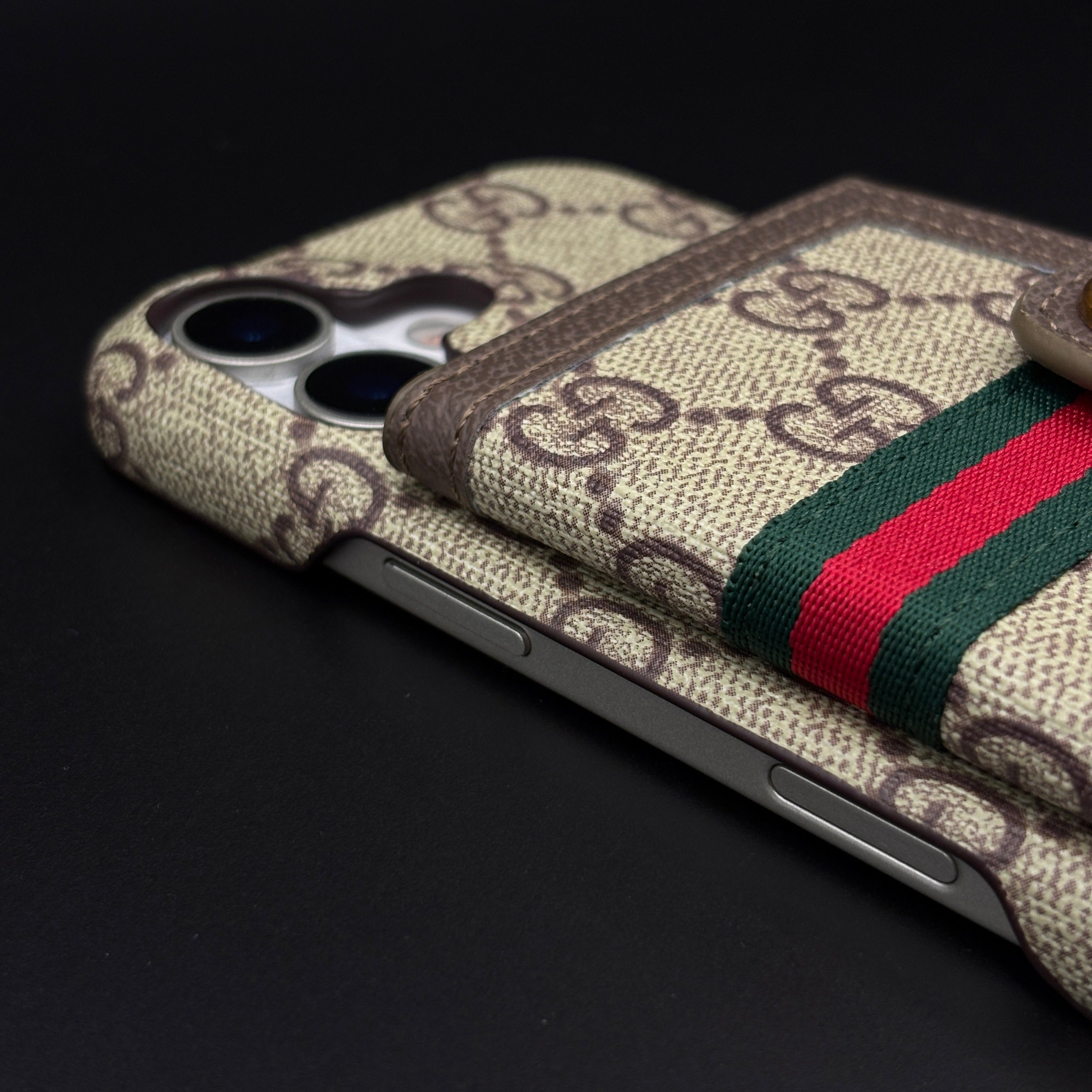 GG Monogram Cardholder Branded Mobile Case Cover for iPhone 17 | Slim Wallet | Fine PU Leather