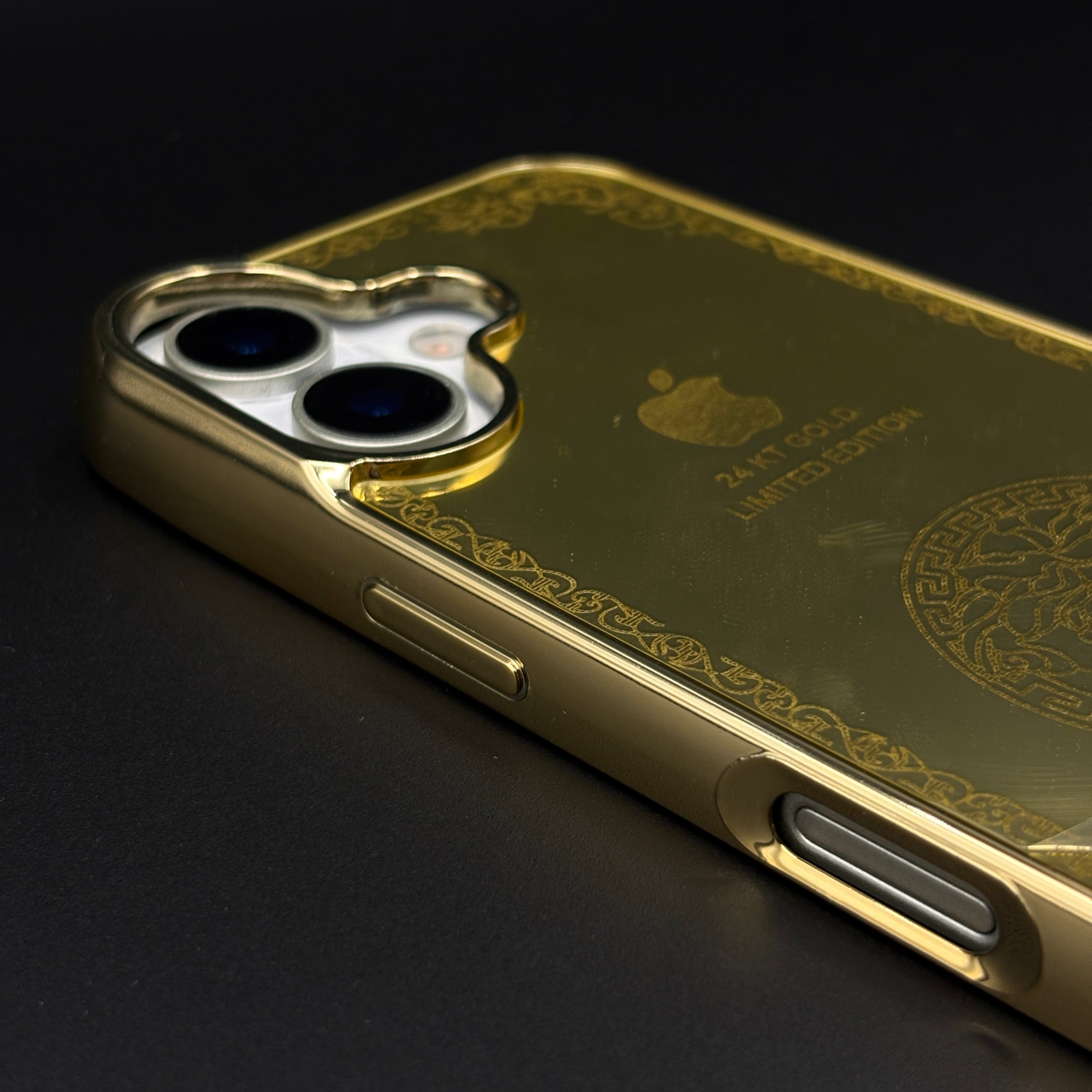 Handcrafted 24K Gold Plated Branded VS Logo Mobile Case Cover for iPhone 17 | Reflective Gold Finish