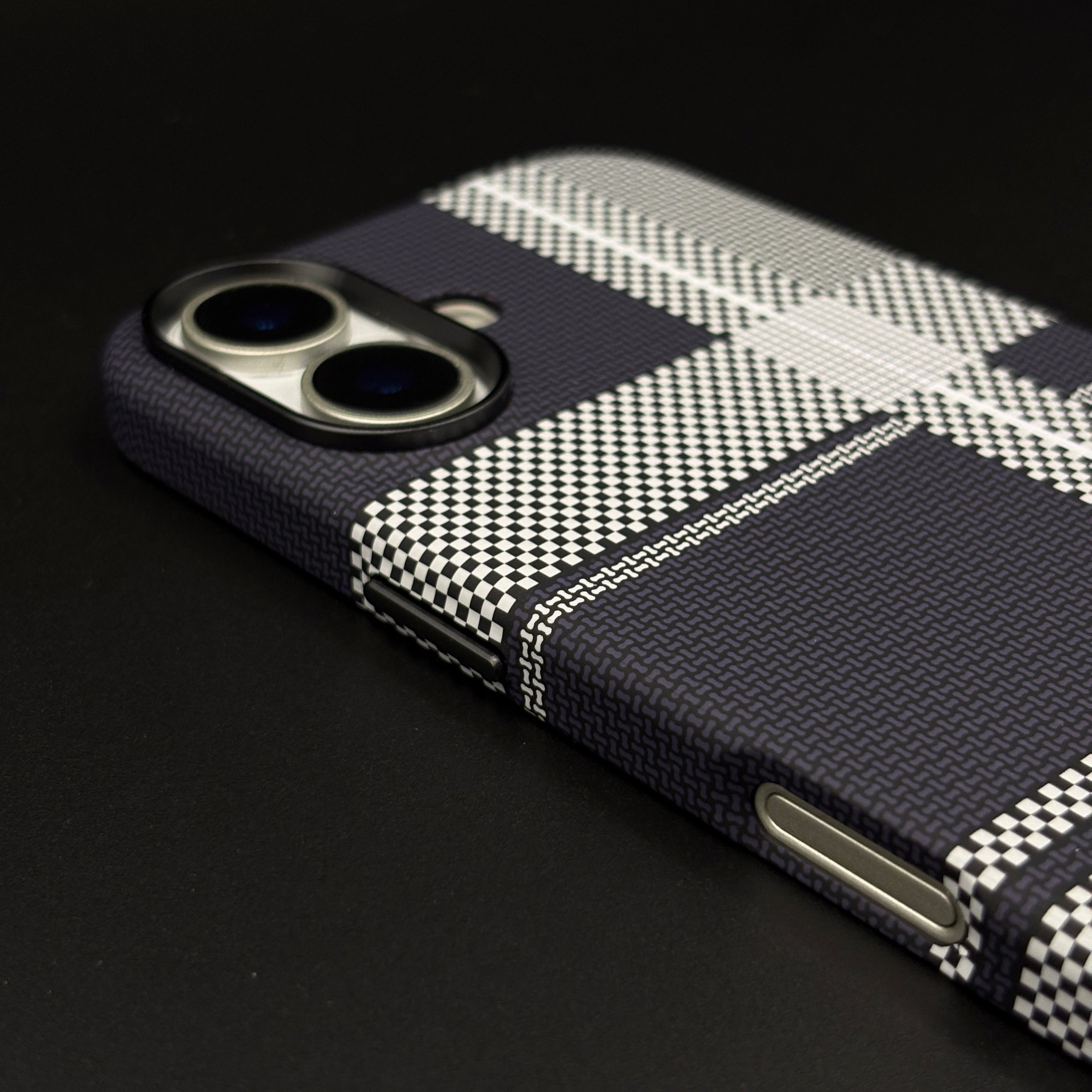 Striped White Slim Mobile Case Cover for iPhone 17 | Rare Aramid Texture Finish | Real Carbon Fibre Feel | Hidden MagSafe