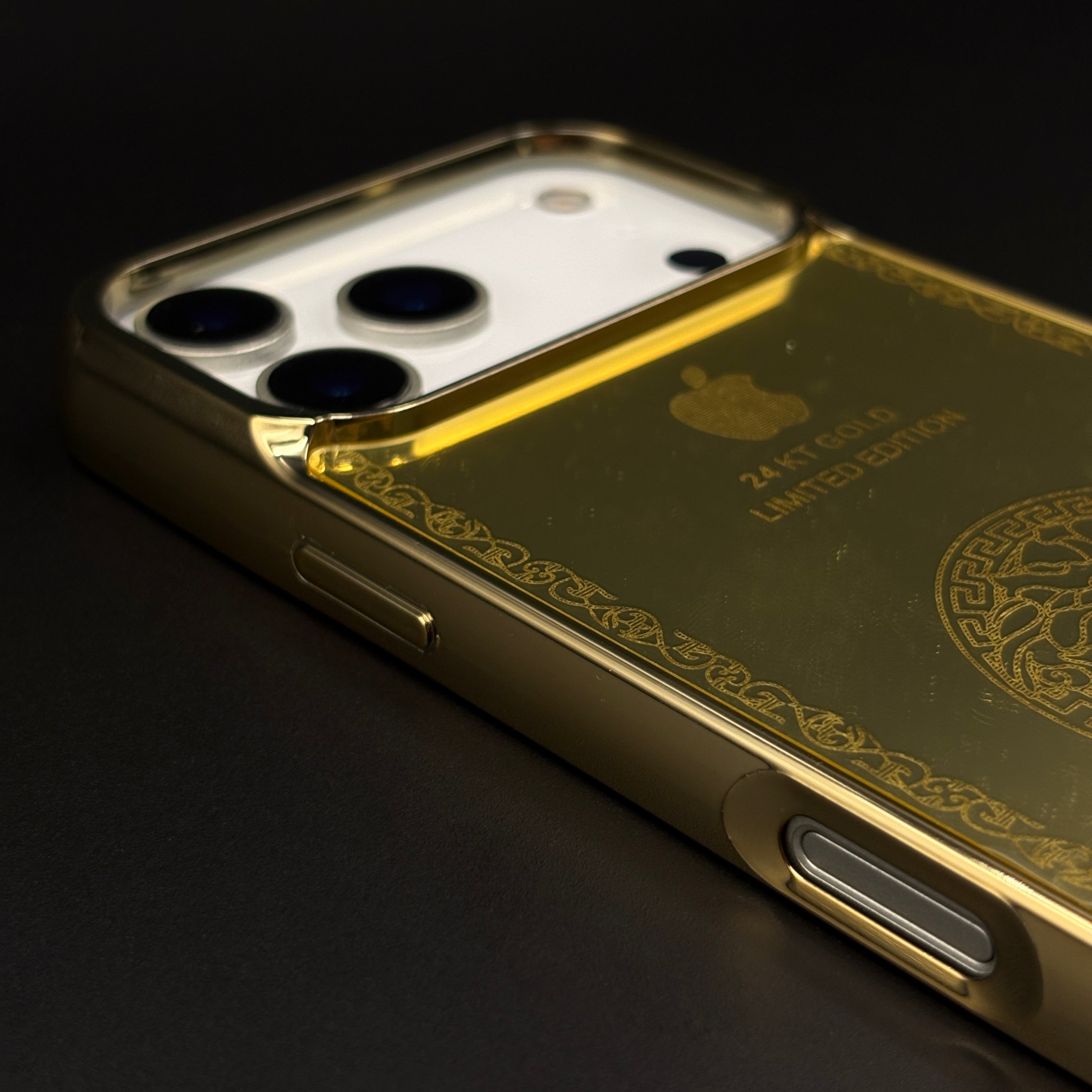 Handcrafted 24K Gold Plated Branded VS Logo Mobile Case Cover for iPhone 17 Series | Reflective Gold Finish