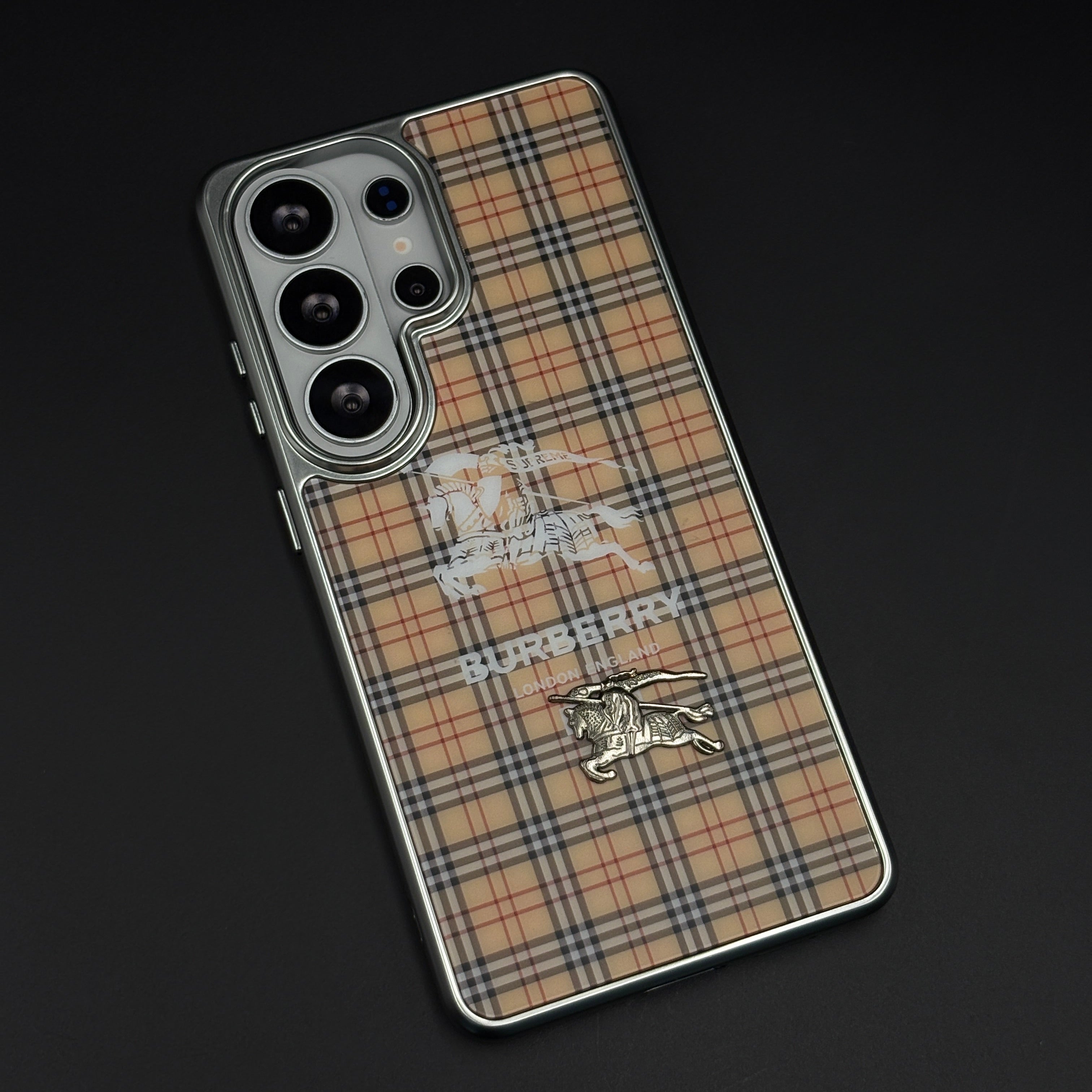 BBRY Check Plaid Metal Style Frame Case for Samsung Galaxy S26 Ultra