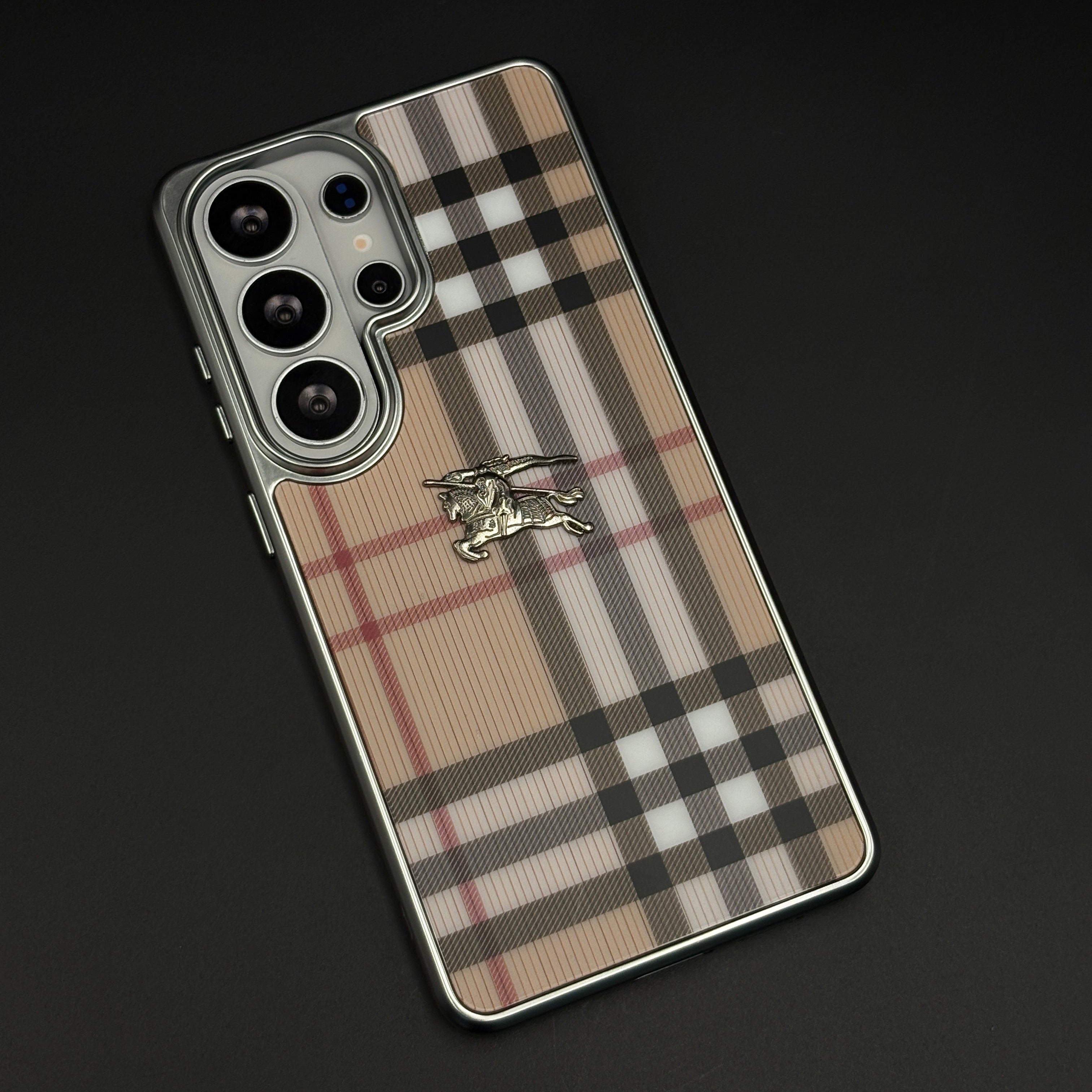 Luxury BBRY Check Plaid Metal Style Frame Case for Samsung Galaxy S26 Ultra