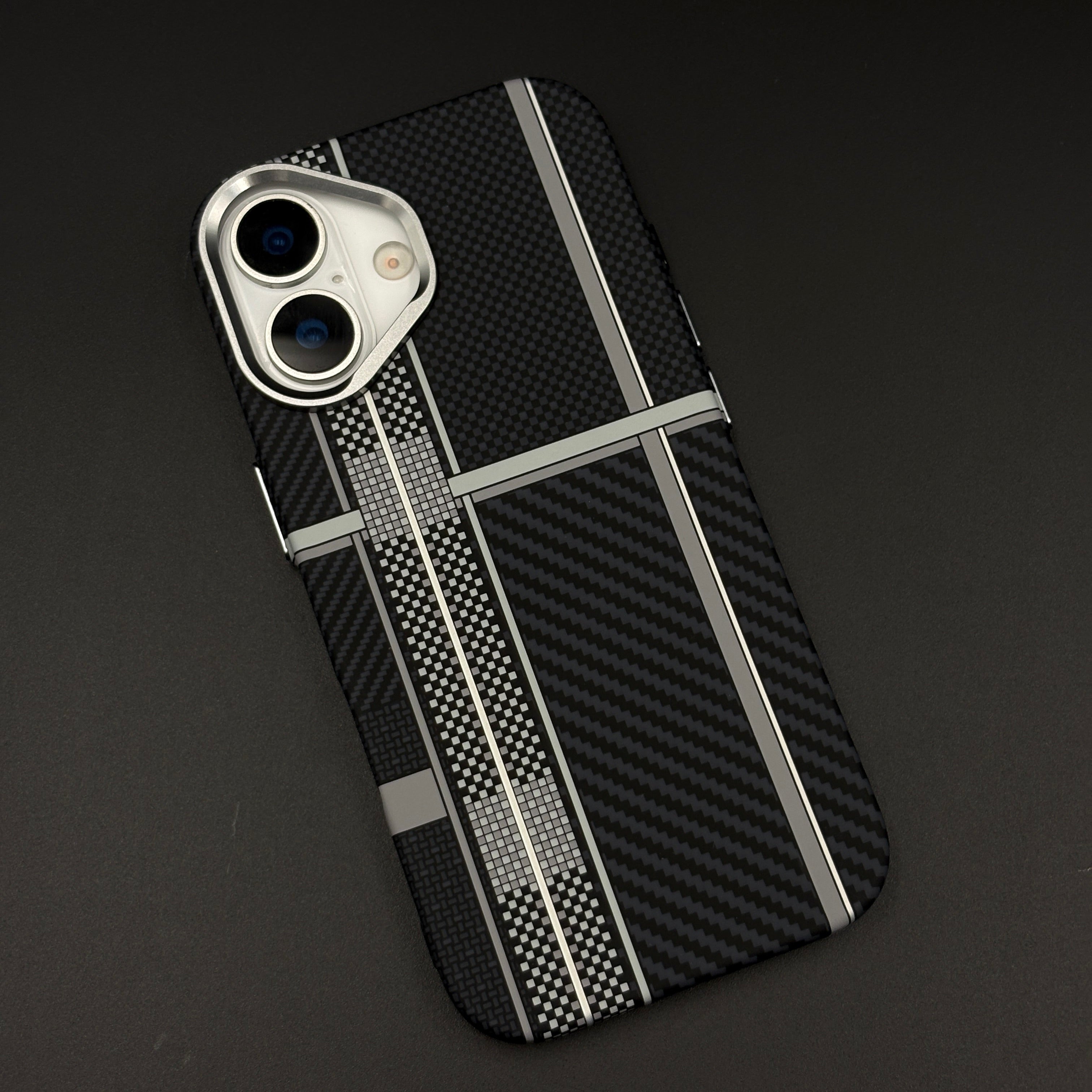 Striped Black Slim Mobile Case Cover for iPhone 17 | Rare Aramid Texture Finish | Real Carbon Fibre Feel | Hidden MagSafe