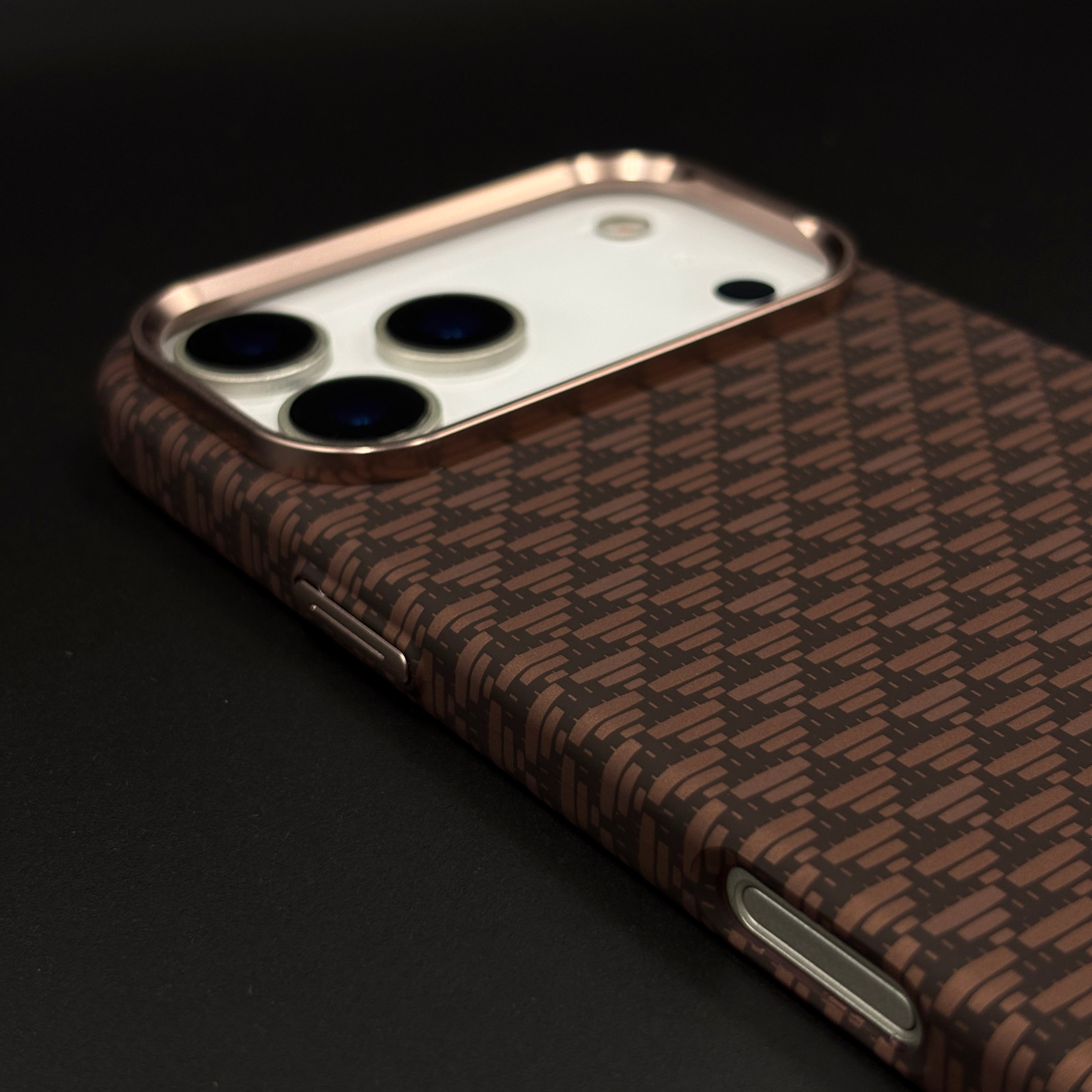 Brown Geometric Slim Mobile Case Cover for iPhone 17 Series | Rare Aramid Texture Finish | Real Carbon Fibre Feel | Hidden MagSafe