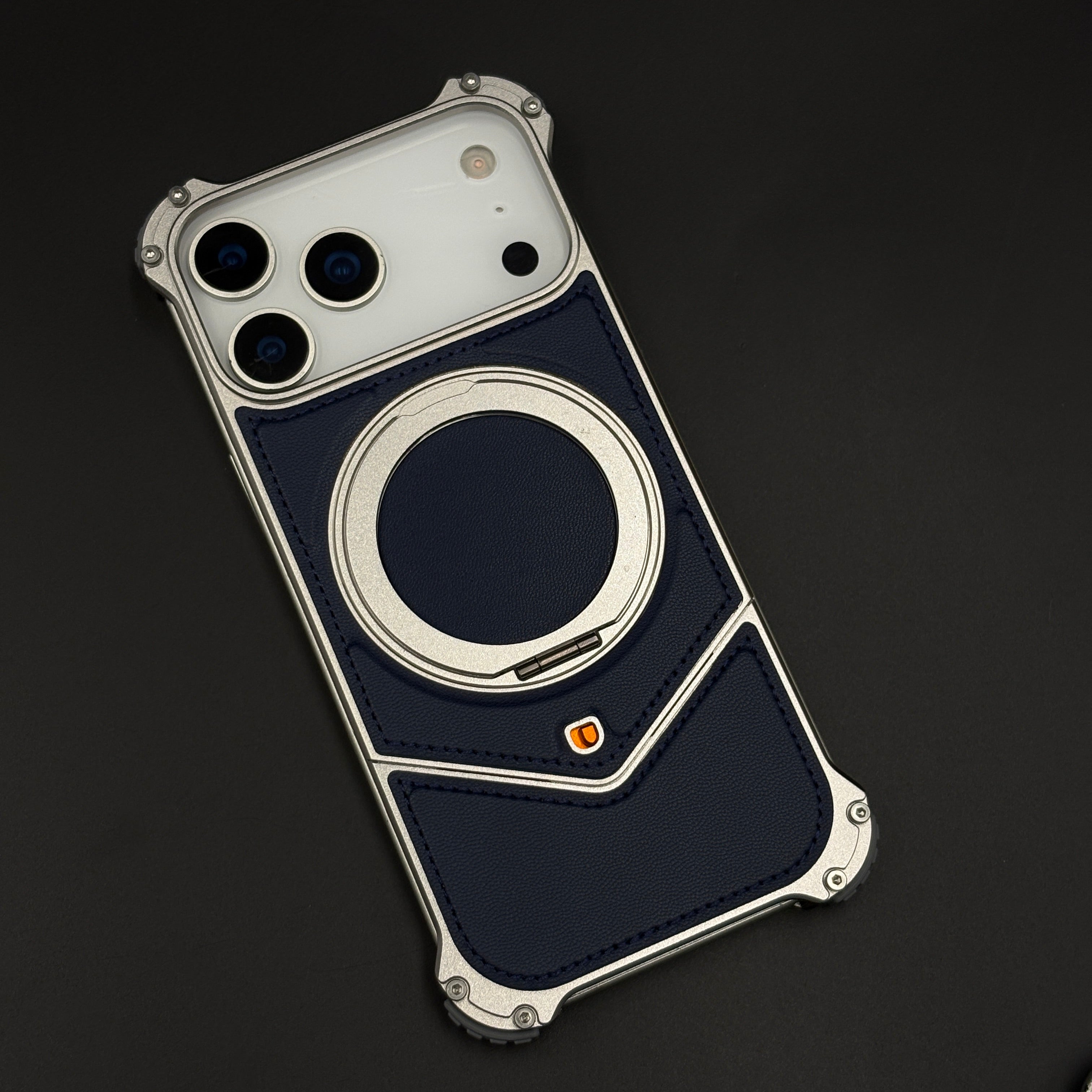 Frameless Border Leather Metal Rotating MagSafe Mobile Case Cover for iPhone 17 Series