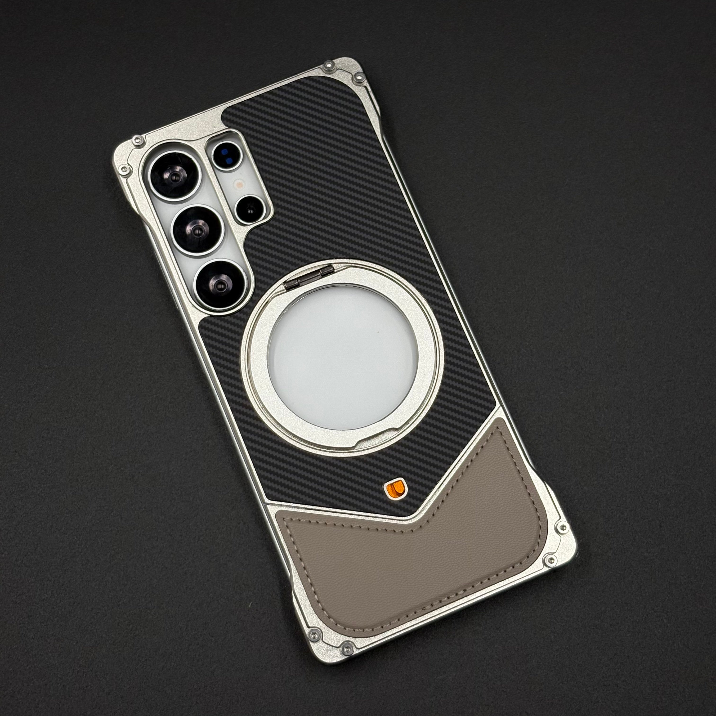 Frameless Carbon Fiber Bumper Case for Samsung Galaxy S25 Ultra | 360° Rotating Magsafe Stand | Rugged Magnetic Protection