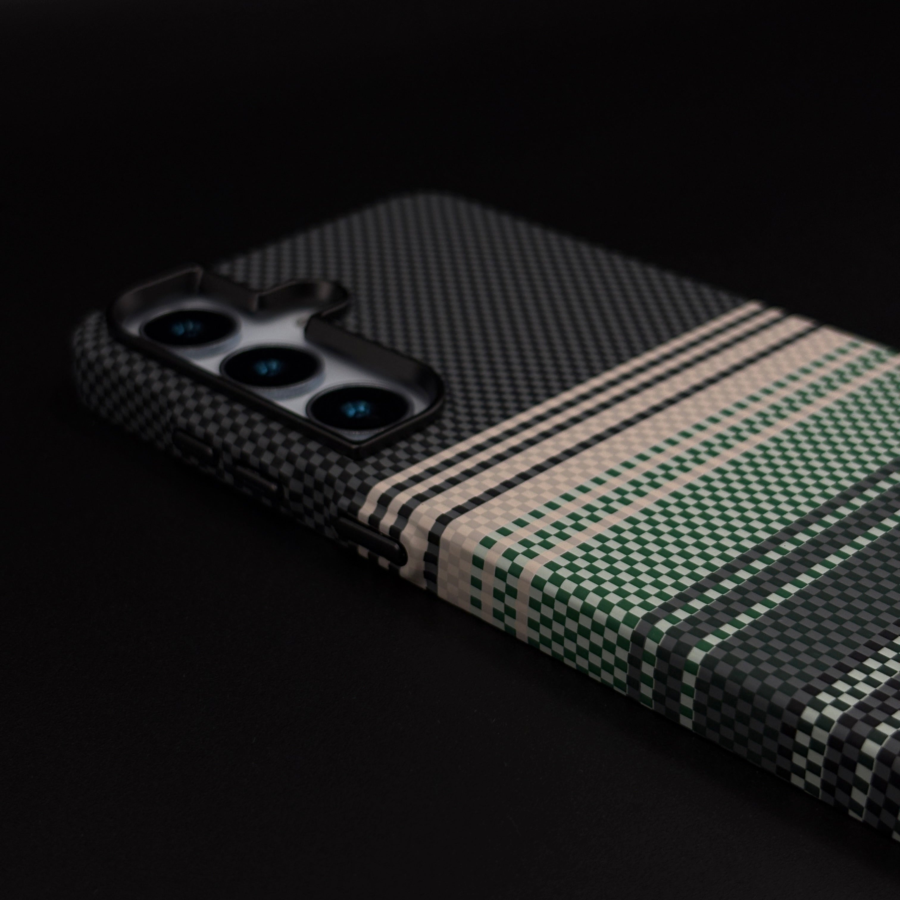 Mint Striped Premium Mobile Case Cover for Samsung Galaxy S24 | S25 | Rare Aramid Texture Finish | Real Carbon Fibre Feel | Hidden MagSafe