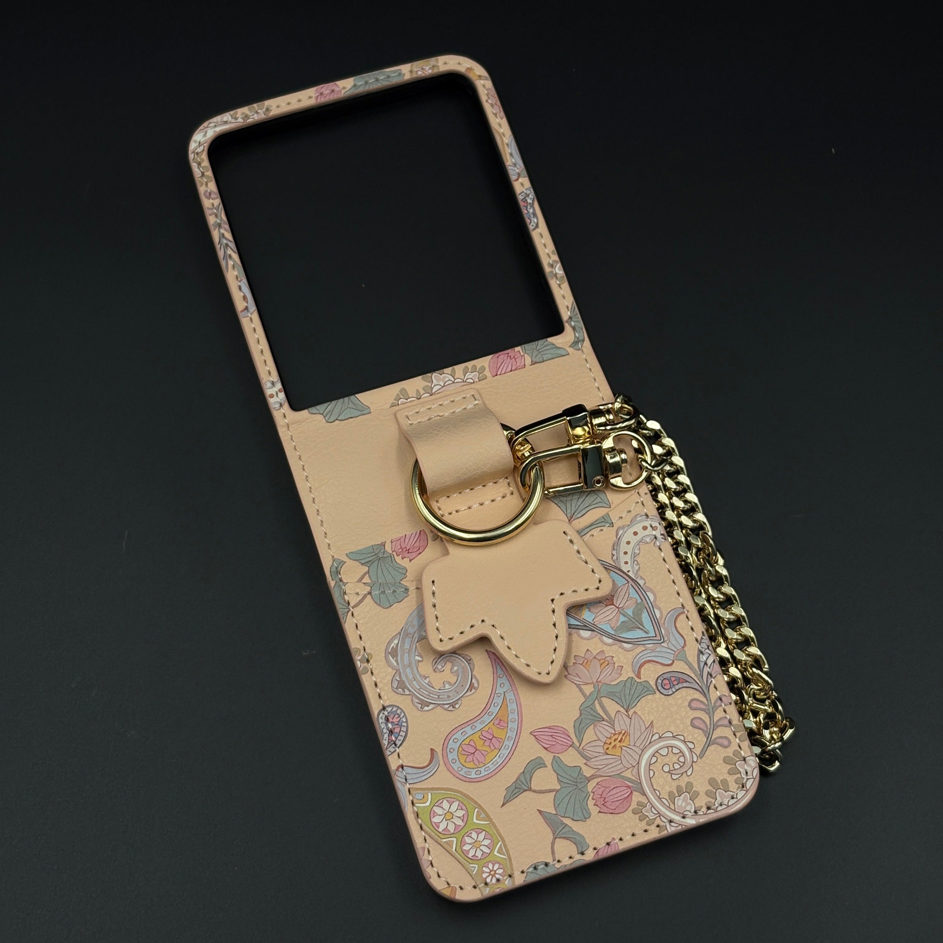 Indian Art Cardholder Case for Samsung Galaxy Z Flip 7 | Chain Strap Holder | Floral Paisley Print