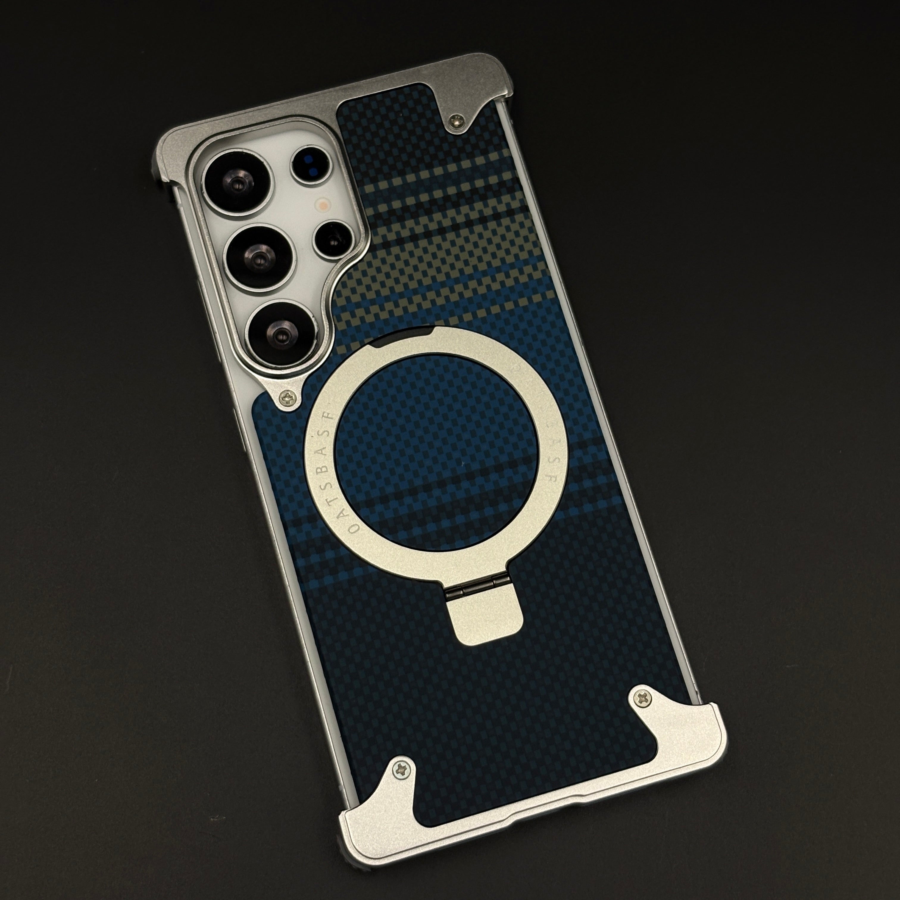 Blue Kevlar Metal Frame Case for Samsung Galaxy S25 Ultra | MagSafe Compatible with Phone Stand | Rugged Style Protection