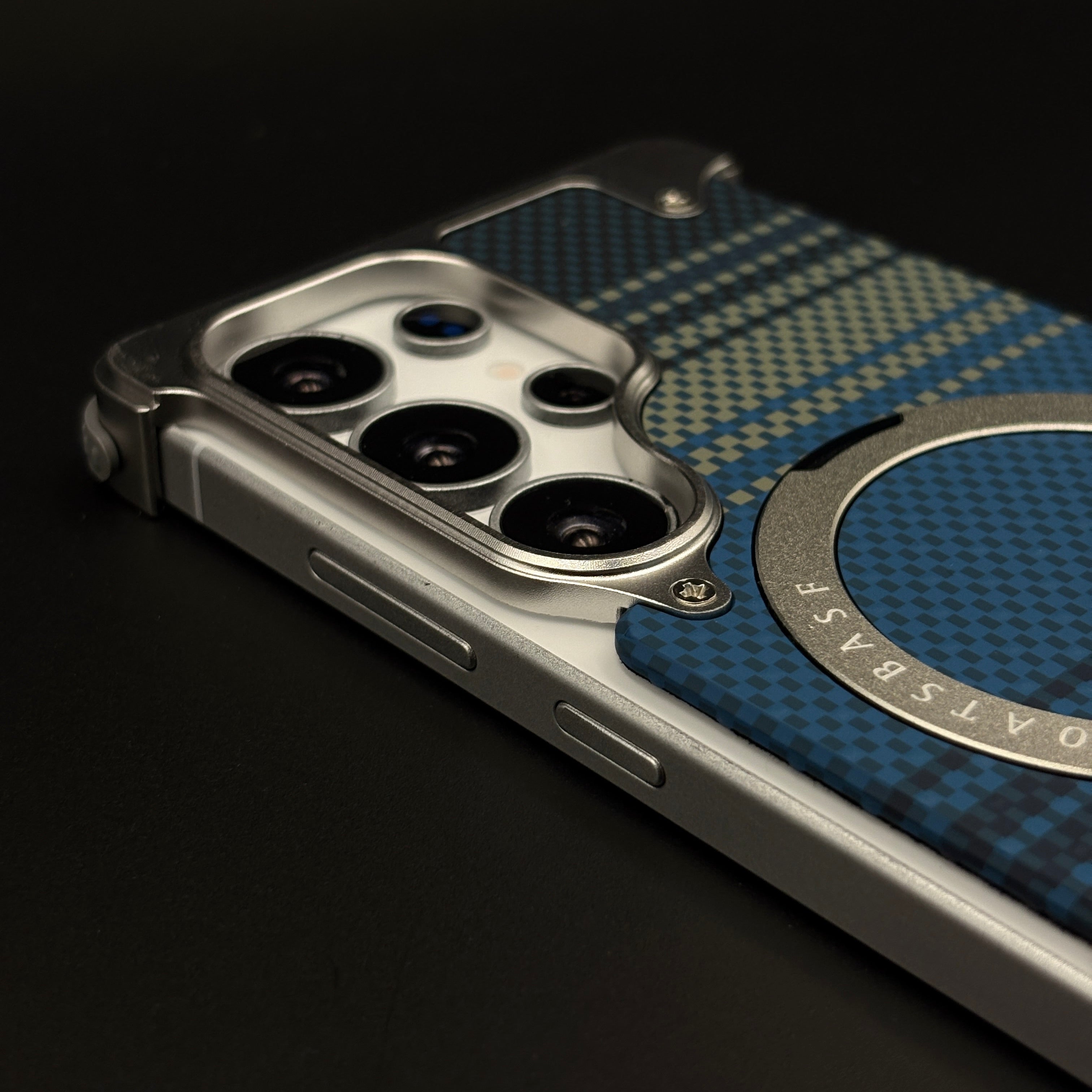 Blue Kevlar Metal Frame Case for Samsung Galaxy S25 Ultra | MagSafe Compatible with Phone Stand | Rugged Style Protection