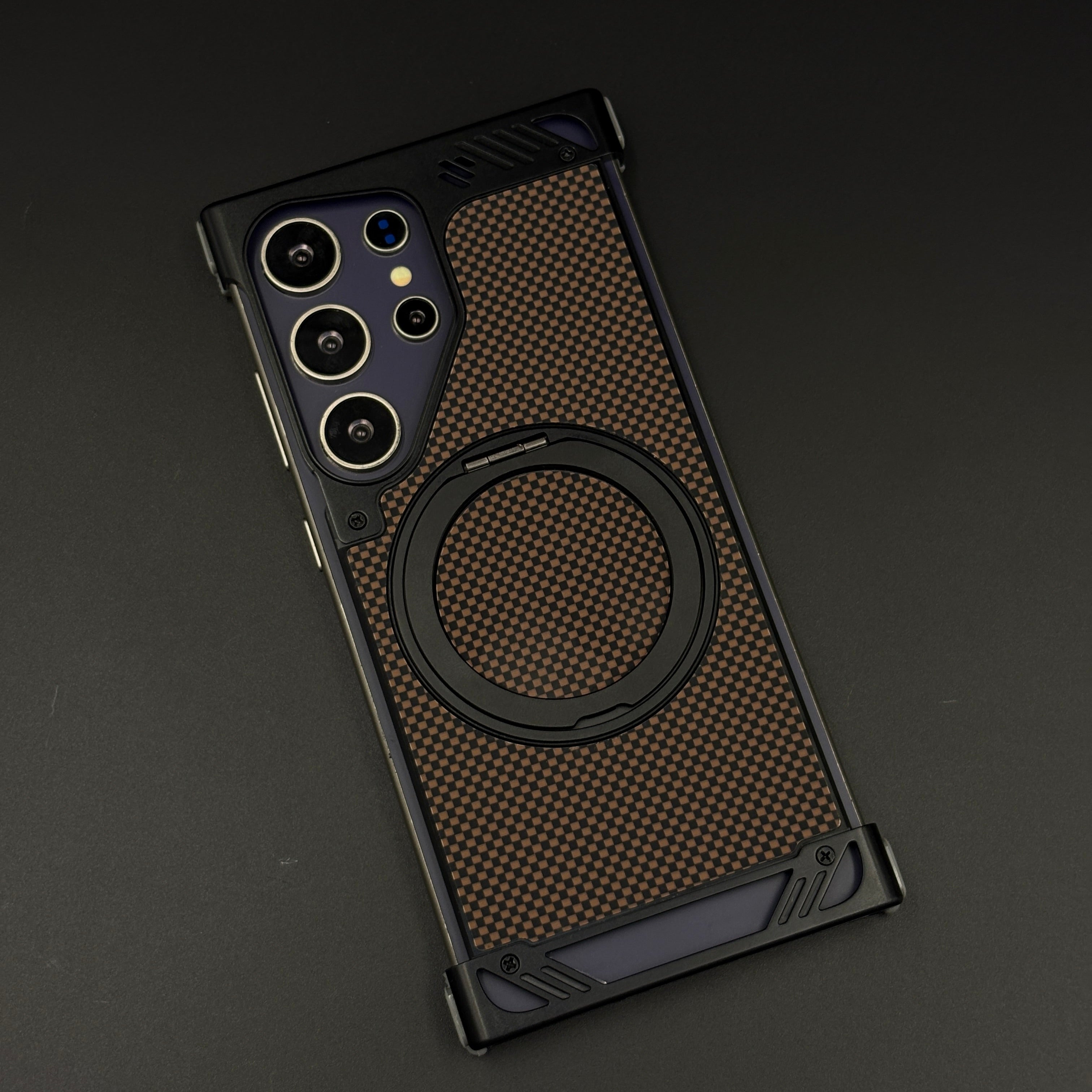 Mocha Carbon Metal Frame Case for Samsung Galaxy S24 Ultra | MagSafe Compatible with Phone Stand | Rugged Style Protection