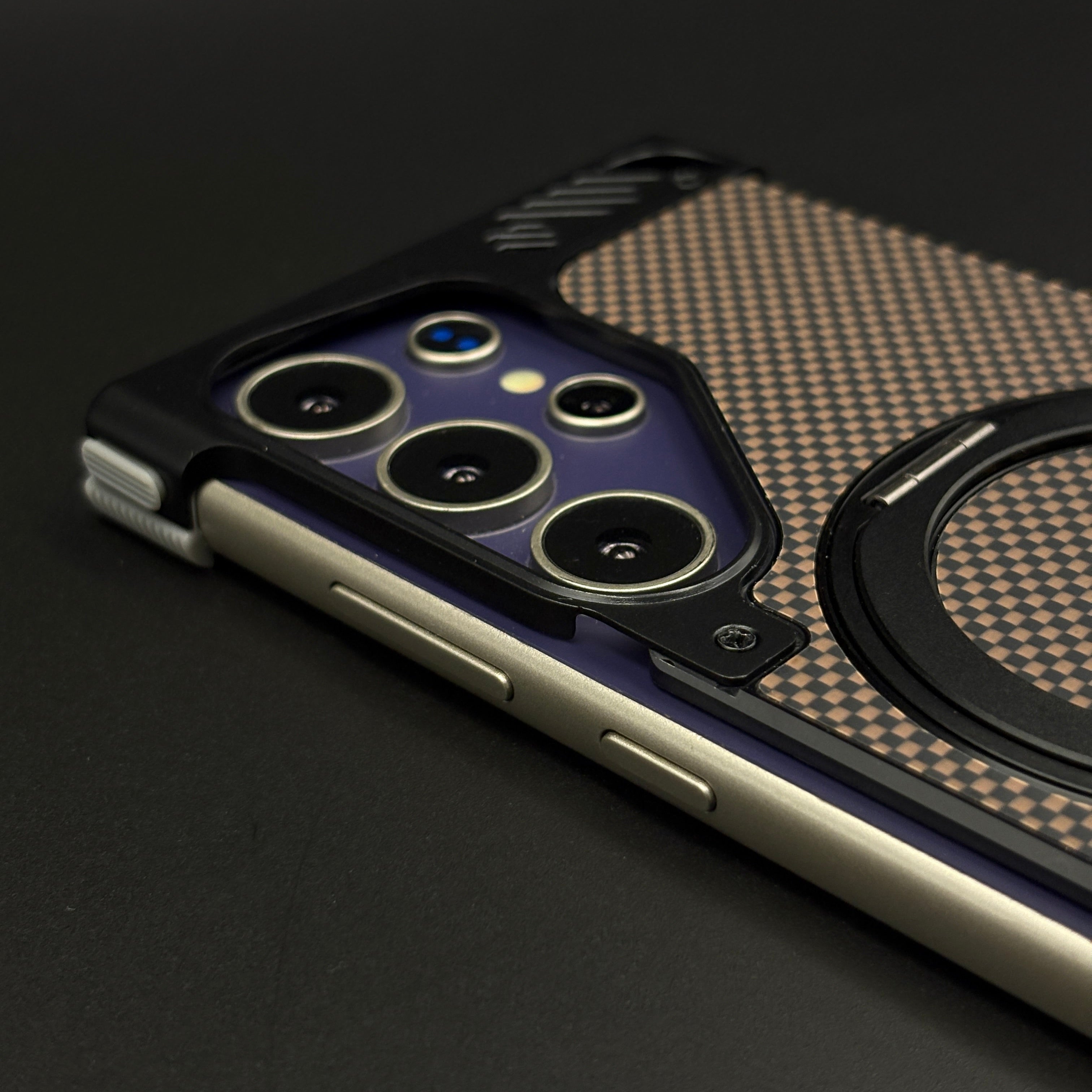 Mocha Carbon Metal Frame Case for Samsung Galaxy S24 Ultra | MagSafe Compatible with Phone Stand | Rugged Style Protection