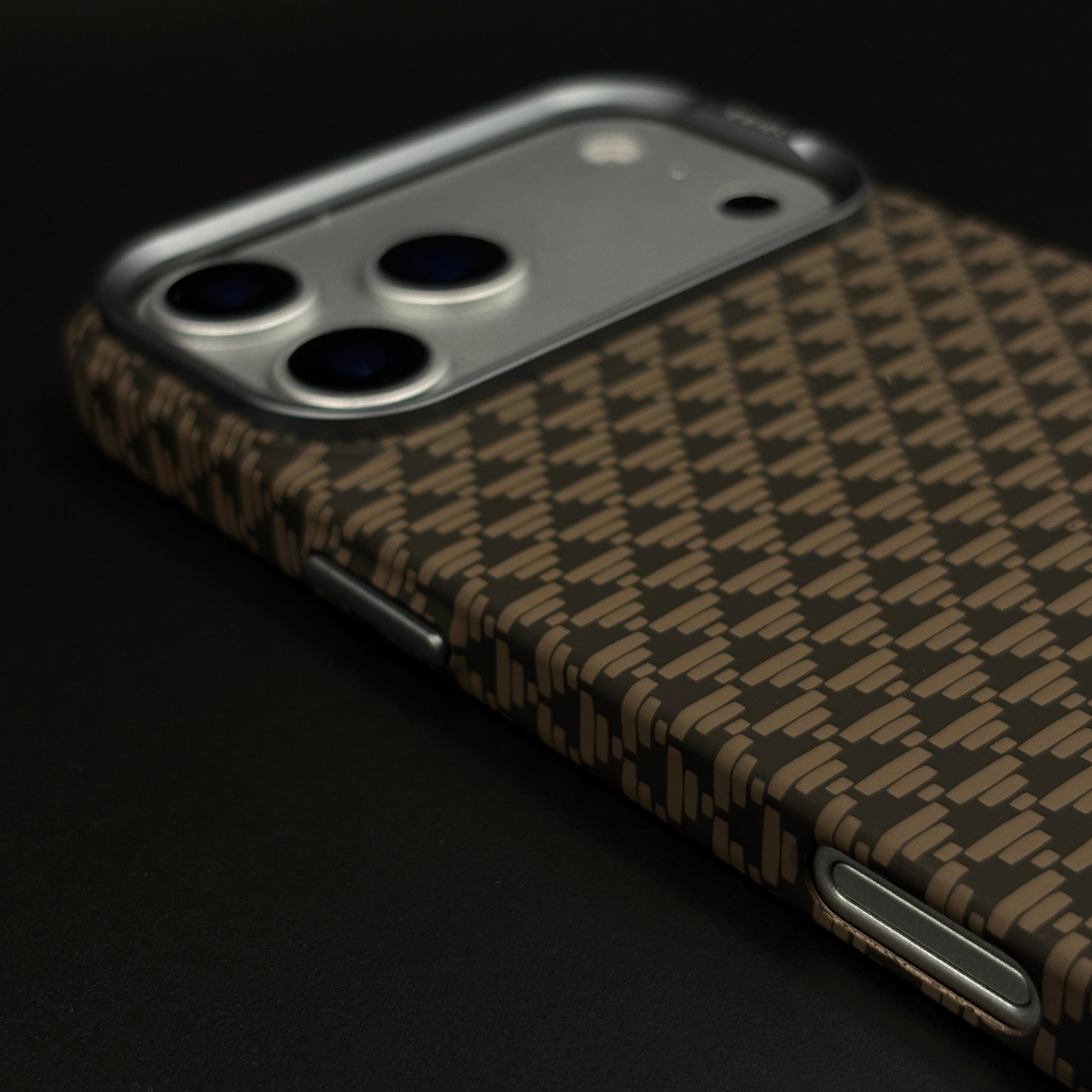 Brown Geometric Slim Mobile Case Cover for iPhone 17 Series | Rare Aramid Texture Finish | Real Carbon Fibre Feel | Hidden MagSafe