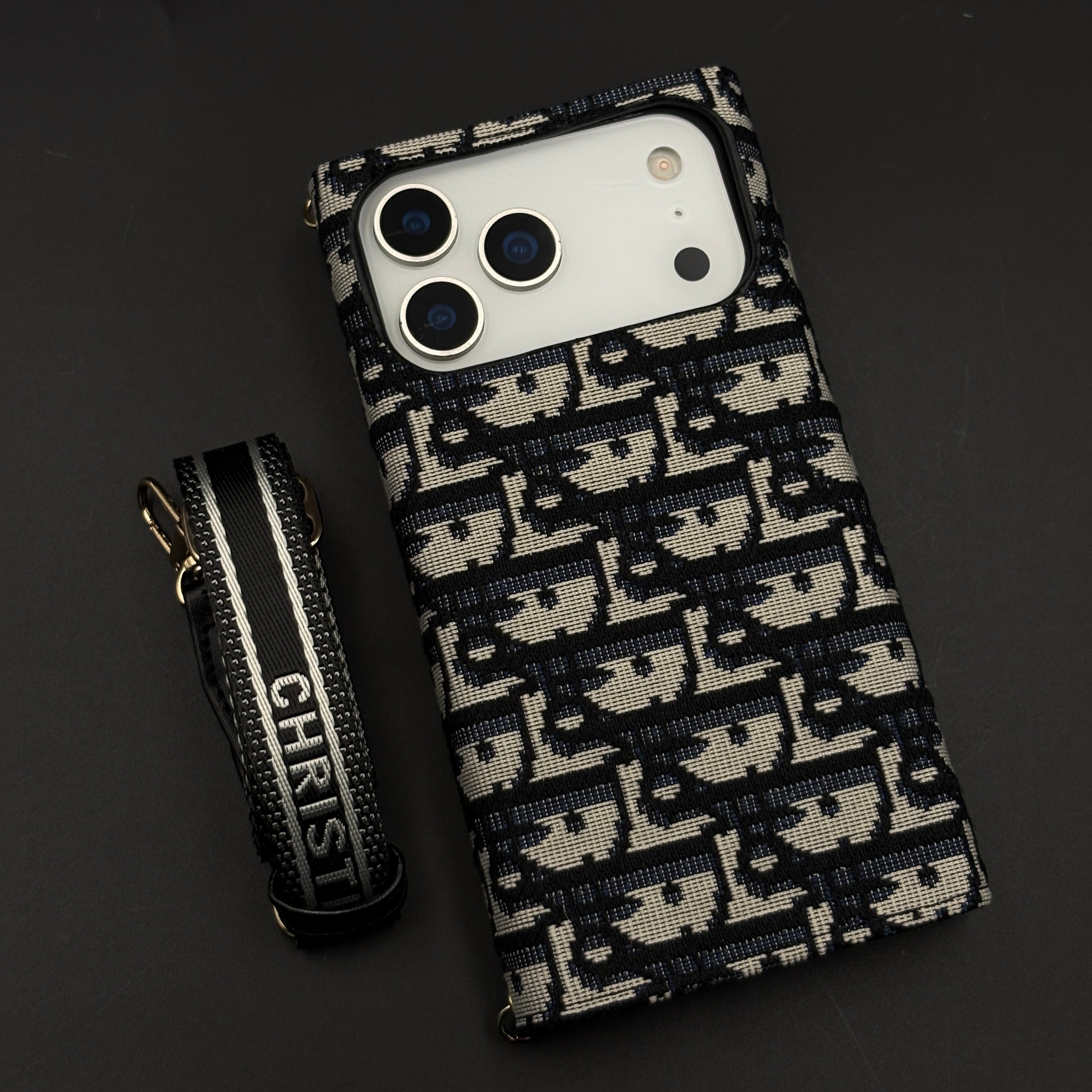 Luxury Embroidery CD Cardholder Case with Crossbody Sling for iPhone 17 Series
