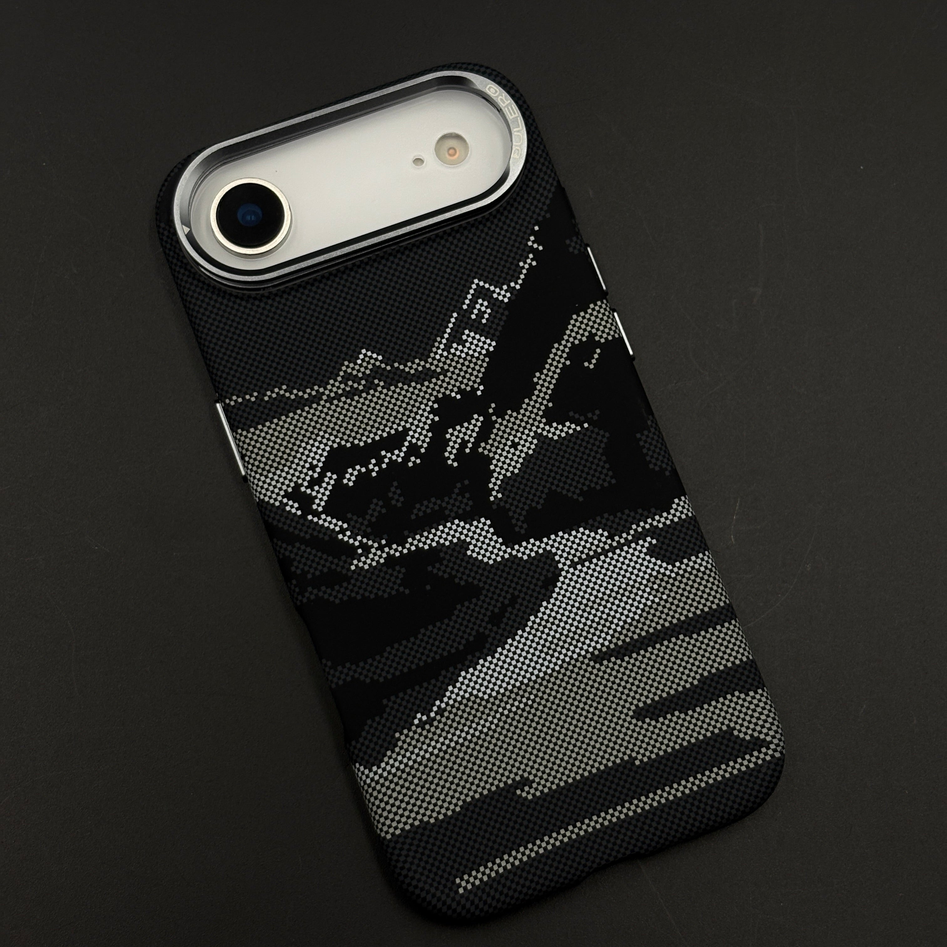 Pixel Camo Black Carbon Fibre Hidden MagSafe Case with Camera Kickstand for iPhone 17 Air