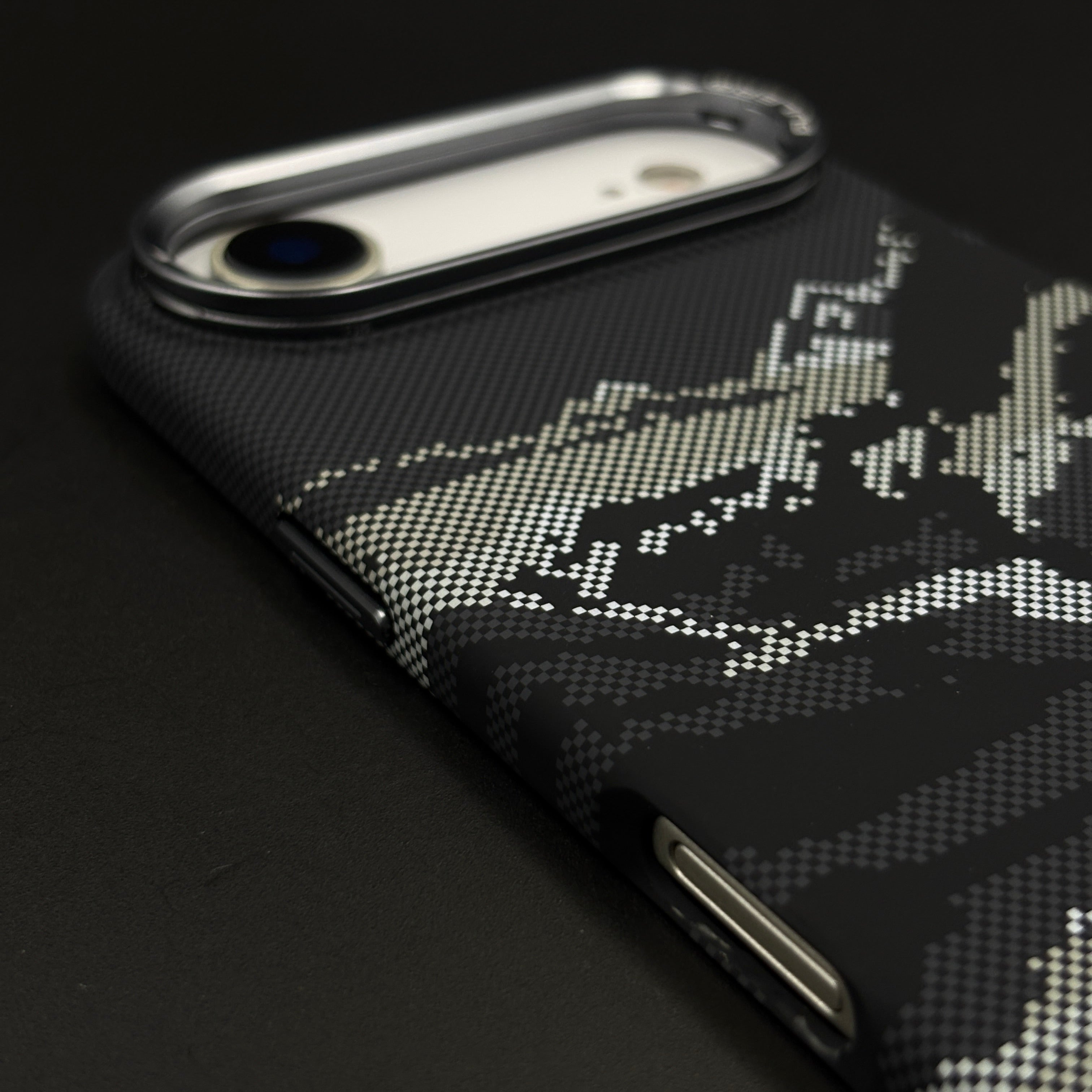 Pixel Camo Black Carbon Fibre Hidden MagSafe Case with Camera Kickstand for iPhone 17 Air