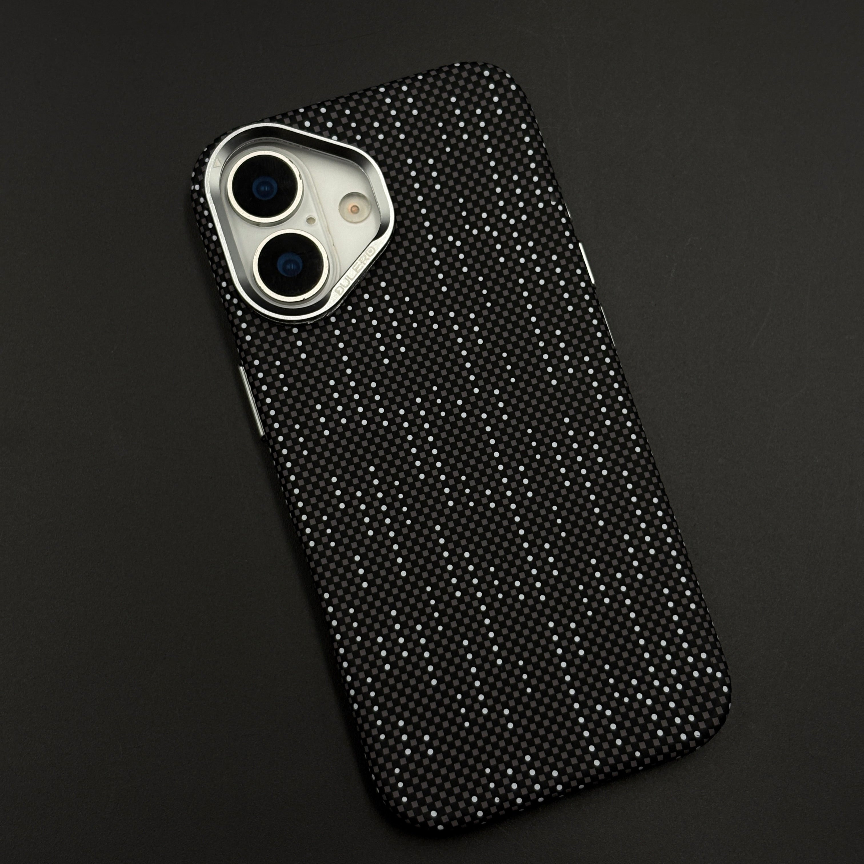 Speckled Night Grid Carbon Fibre Hidden MagSafe Case with Camera Kickstand for iPhone 17