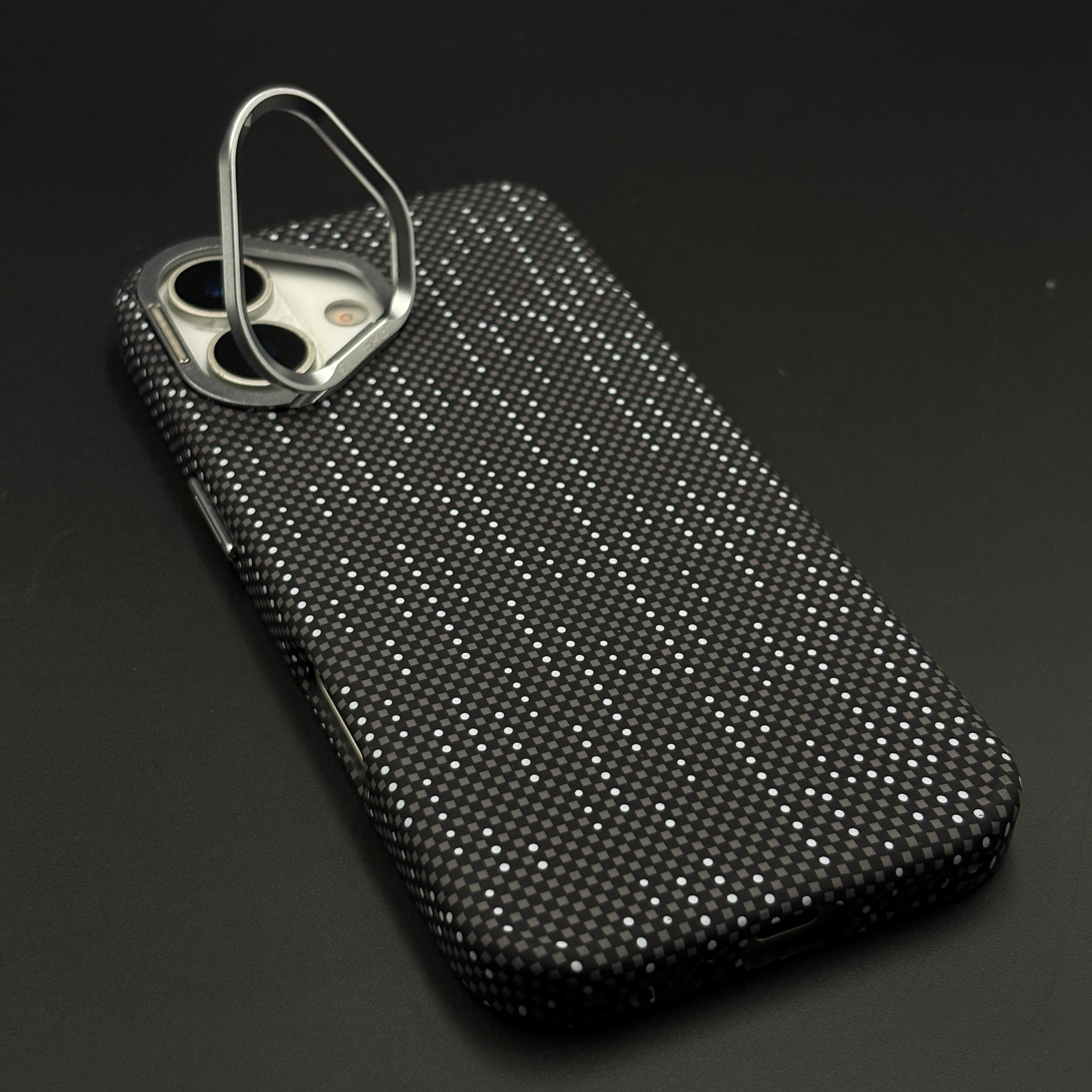 Speckled Night Grid Carbon Fibre Hidden MagSafe Case with Camera Kickstand for iPhone 17