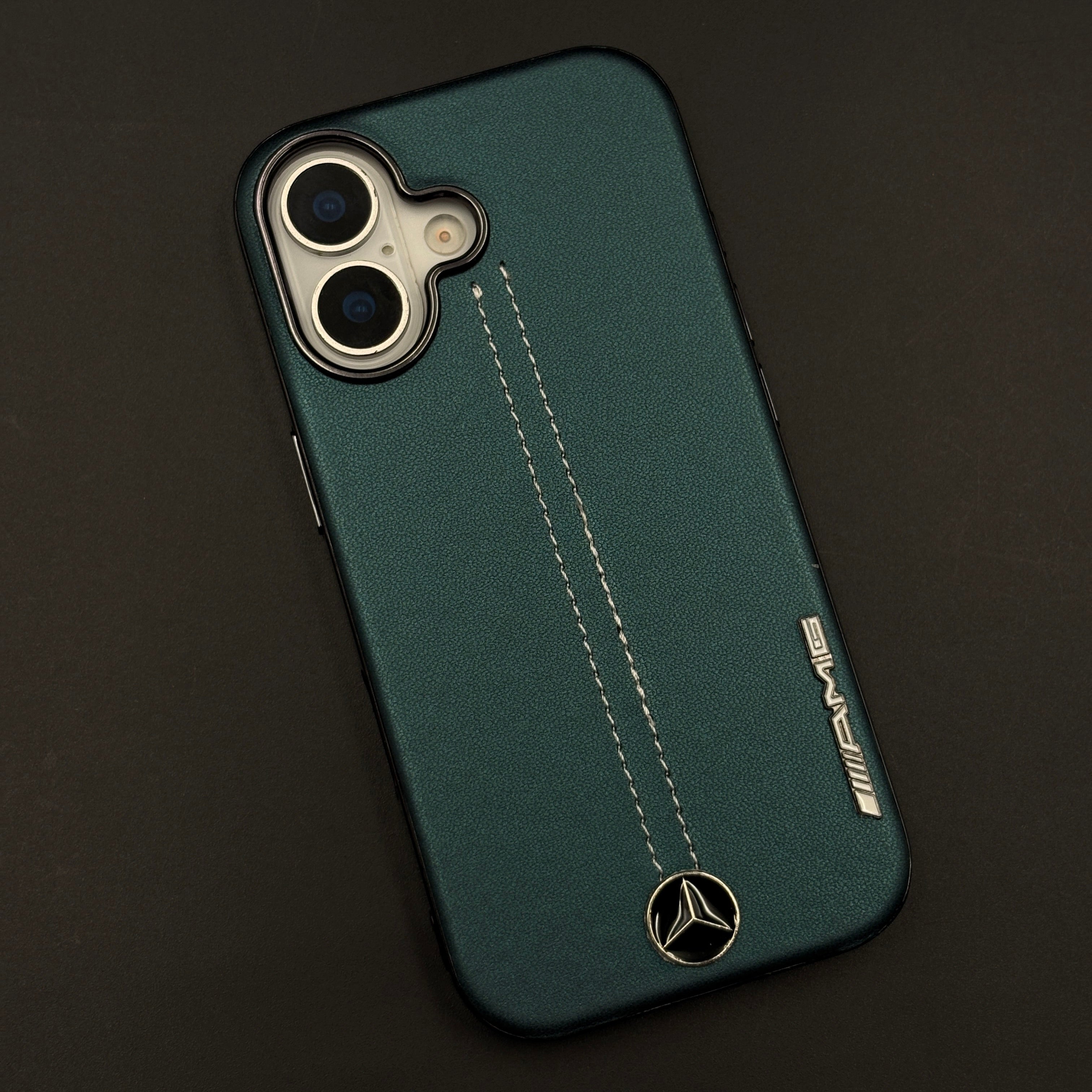 Motor Racing Inspired Merc Stitched Leather Case for iPhone 17