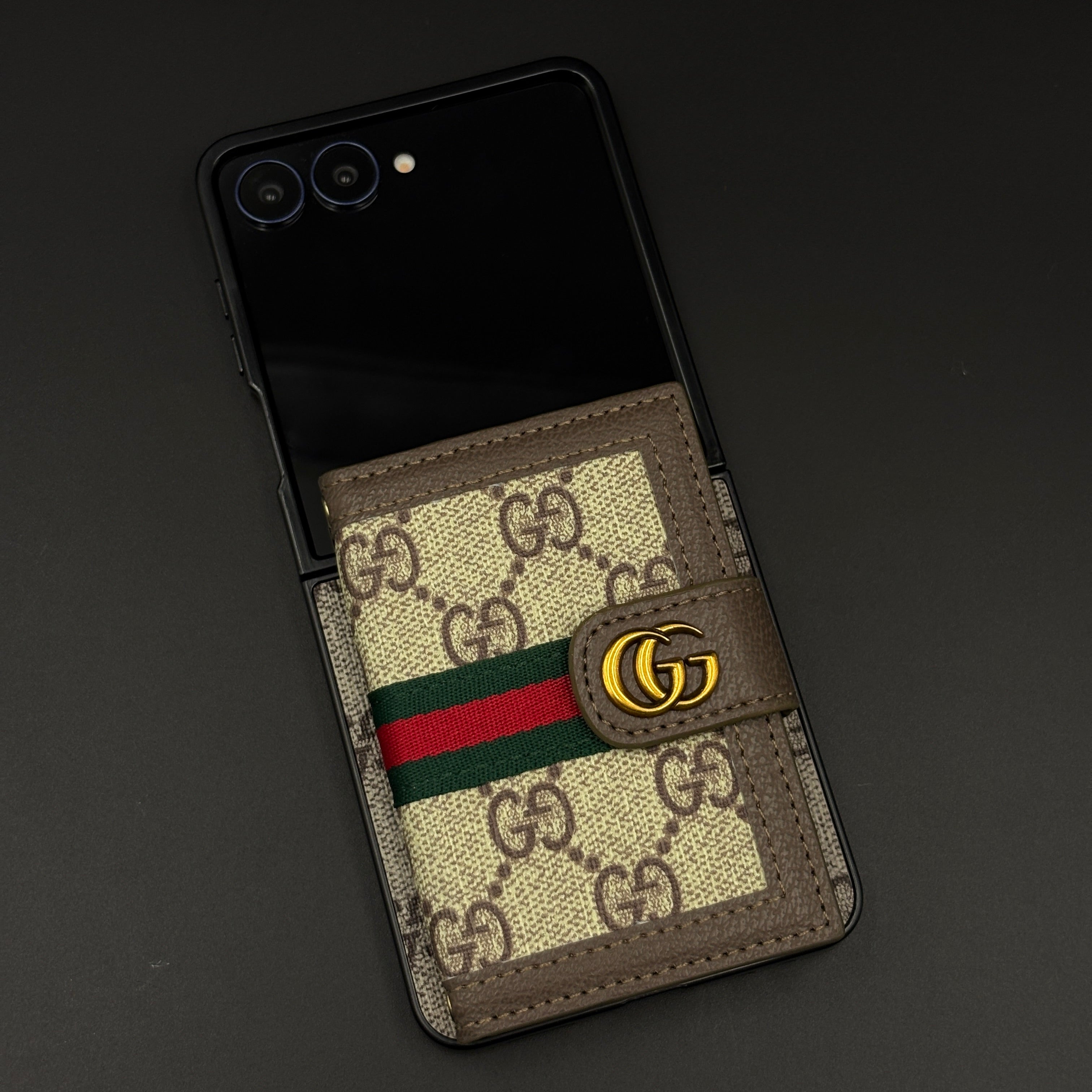 Luxury GG Cardholder Wallet Case for Samsung Galaxy Z Flip 7 | Designer Beige-Brown Edition