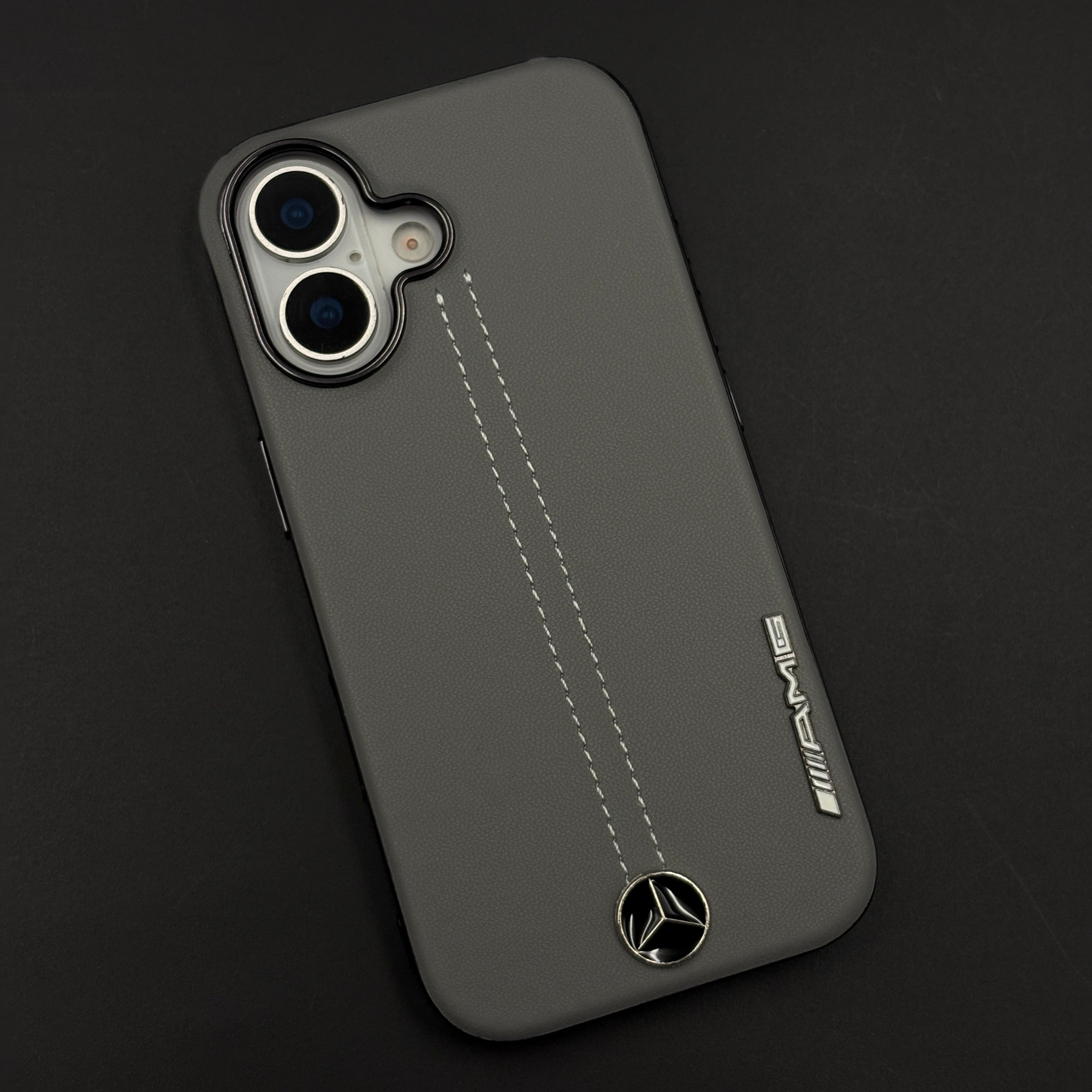 Motor Racing Inspired Merc Stitched Leather Case for iPhone 17