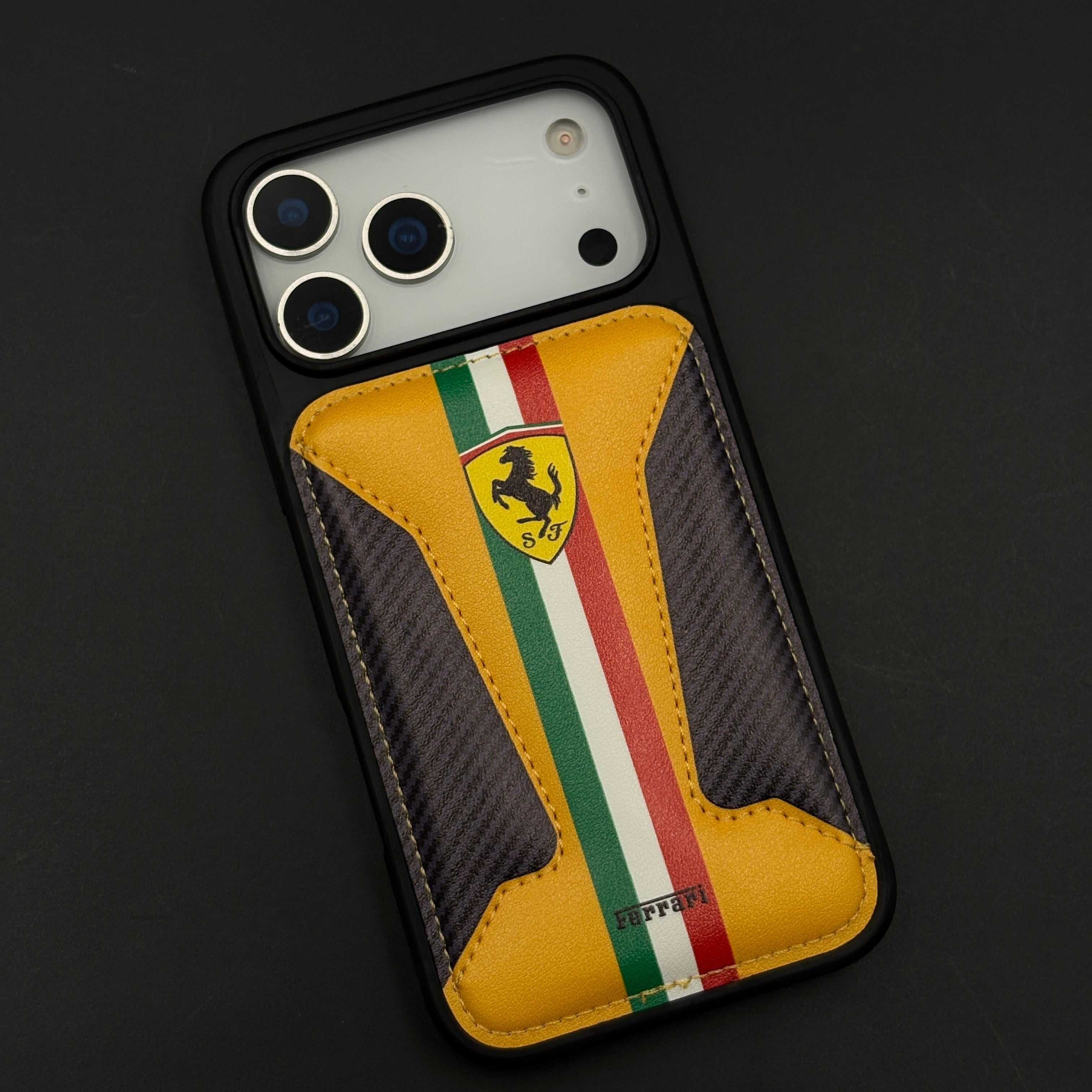 Motorsport Racing Inspired FR Stripe Stitched Leather Case for iPhone 17 Series