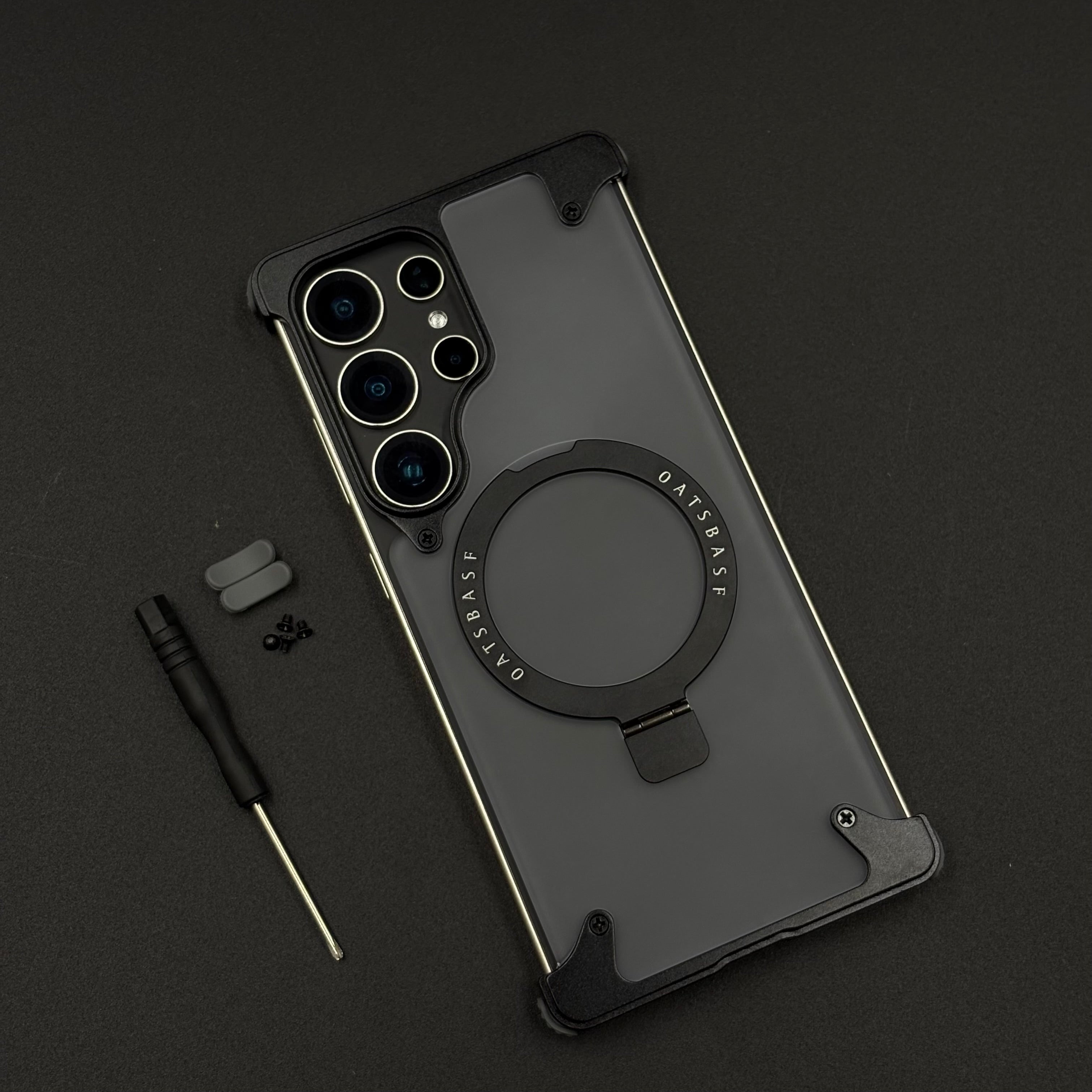 Smokey Matte Metal Frame Case for Samsung Galaxy S25 Ultra | MagSafe Ring Stand | Translucent Back