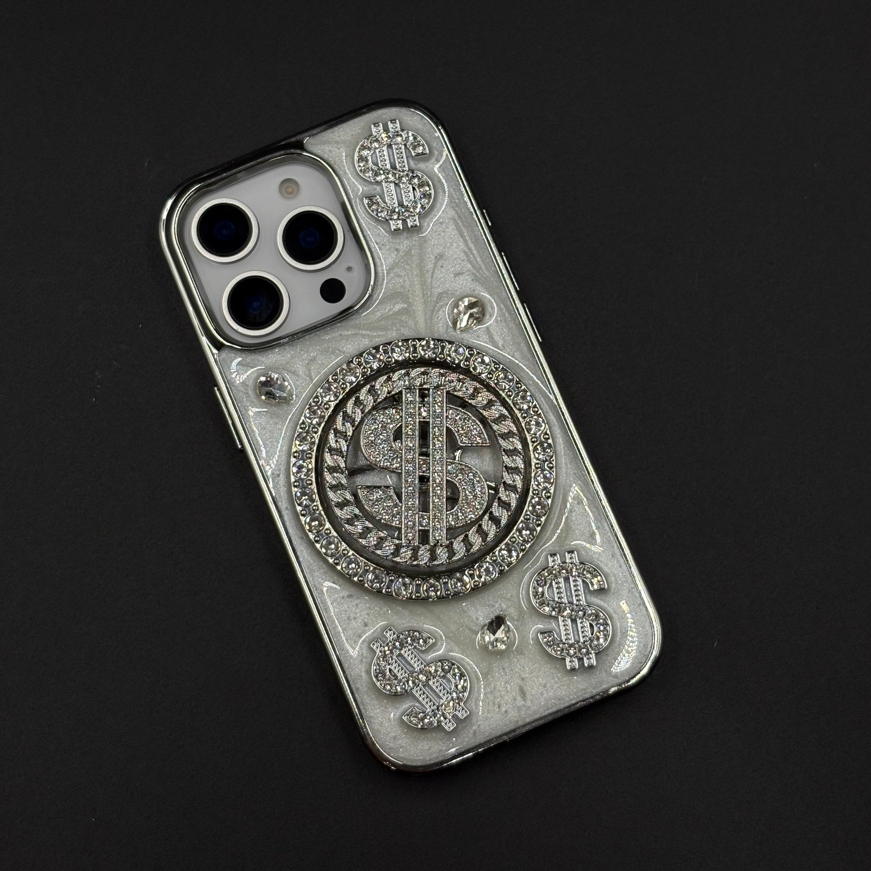 Luxury Rotating Dollar Case for iPhone Series | Silver Bling Coin Design