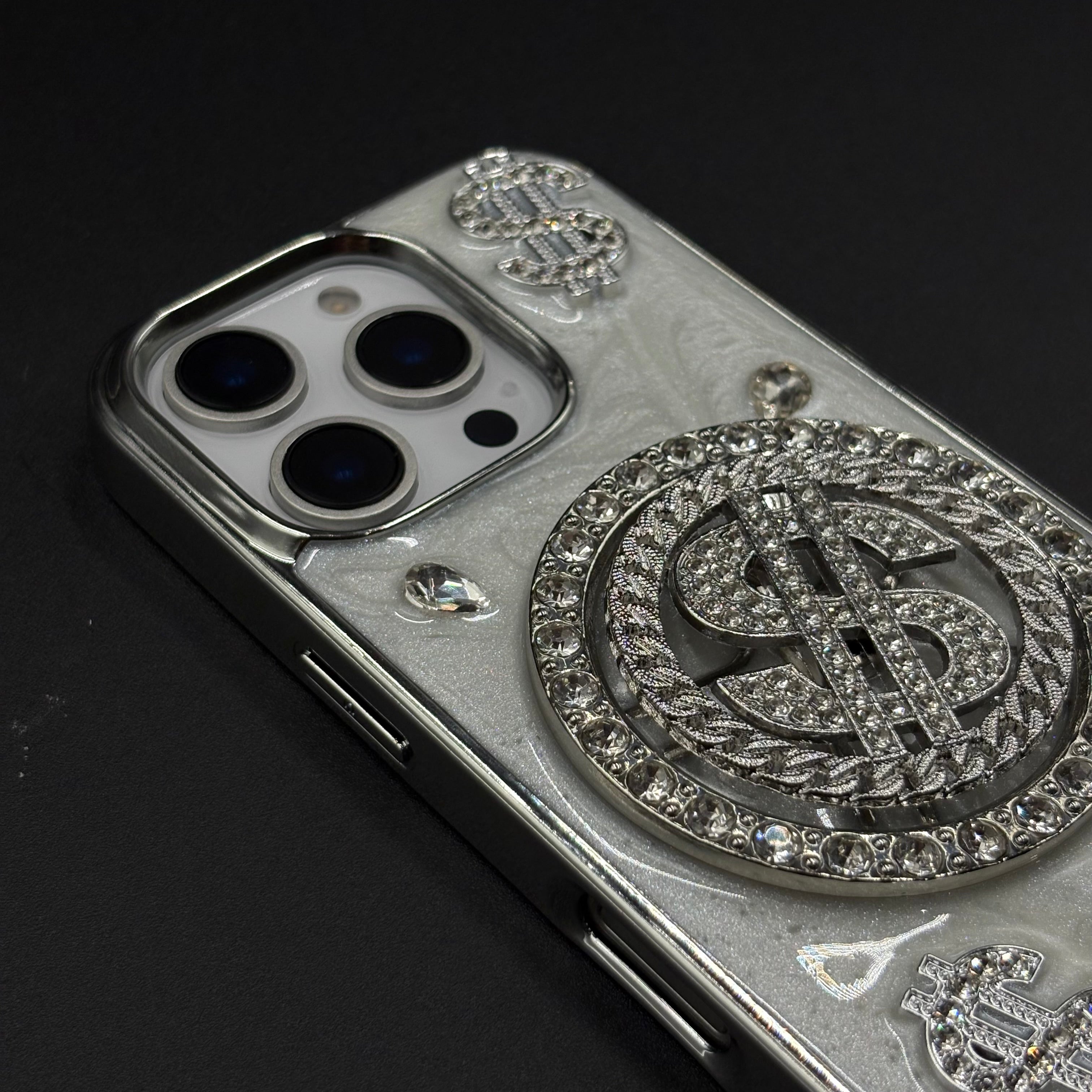 Luxury Rotating Dollar Case for iPhone Series | Silver Bling Coin Design